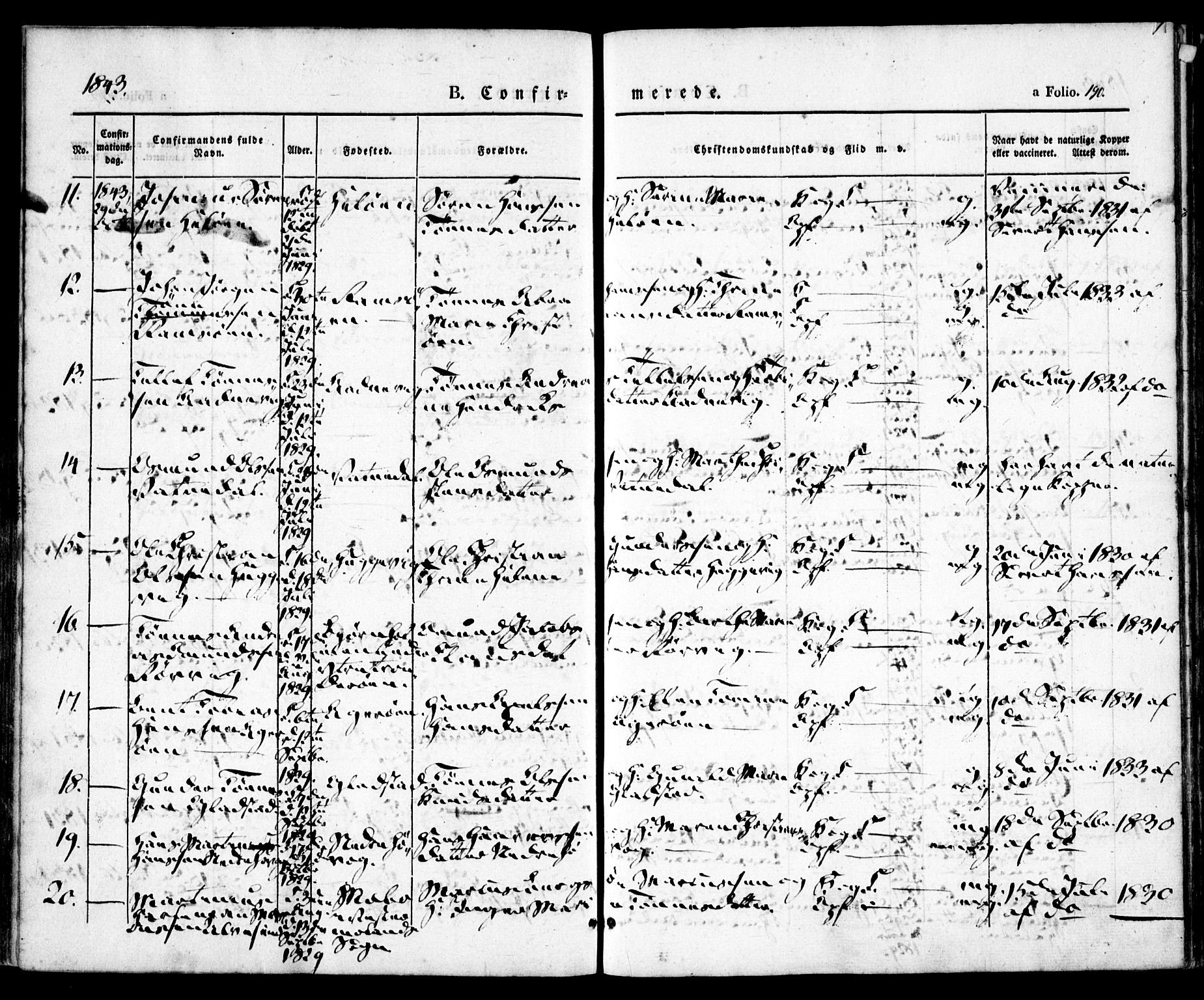 Høvåg sokneprestkontor, SAK/1111-0025/F/Fa/L0003: Parish register (official) no. A 3, 1843-1858, p. 190
