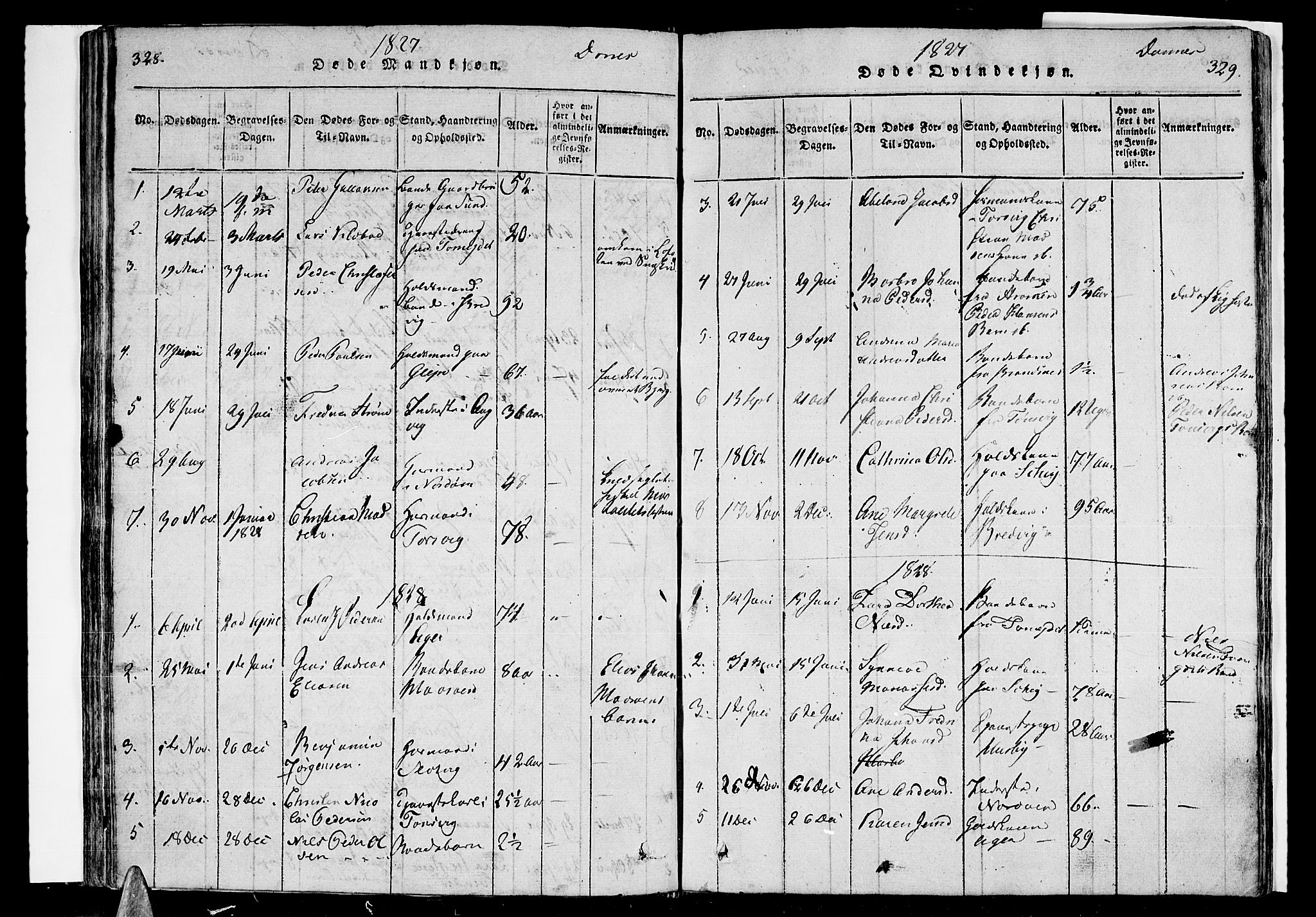 Ministerialprotokoller, klokkerbøker og fødselsregistre - Nordland, AV/SAT-A-1459/838/L0547: Parish register (official) no. 838A05 /2, 1820-1828, p. 328-329