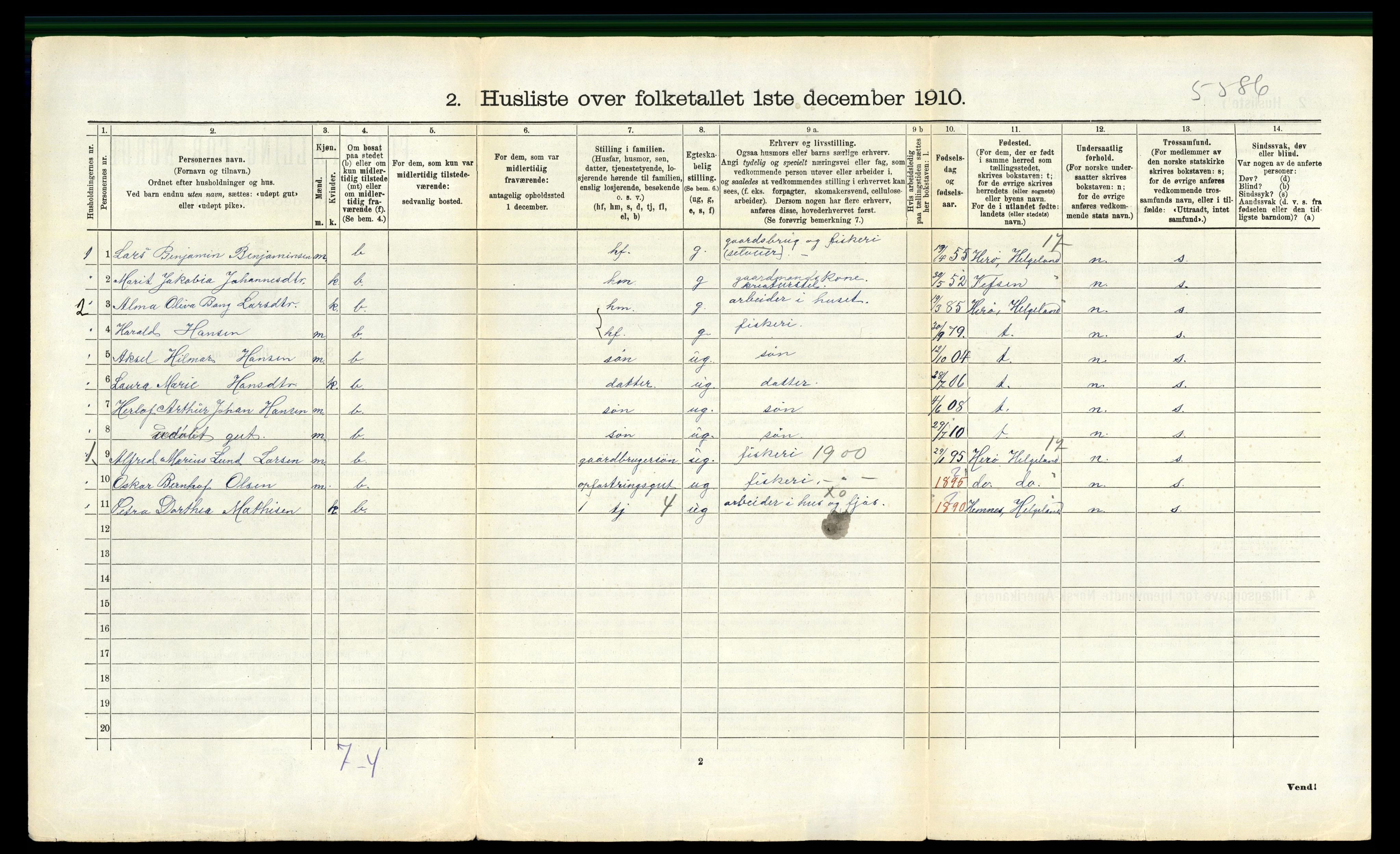 RA, 1910 census for Nesna, 1910, p. 551