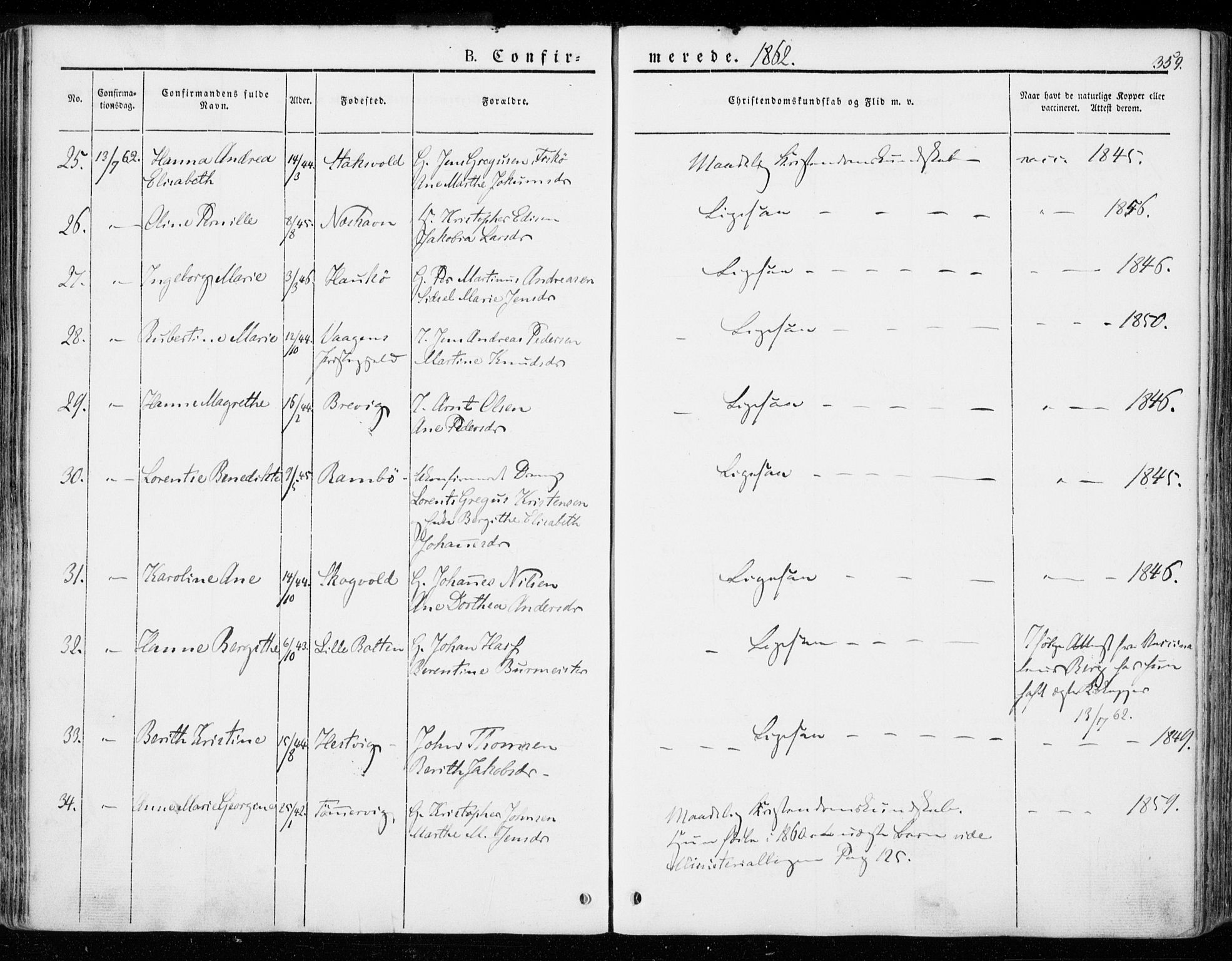 Ministerialprotokoller, klokkerbøker og fødselsregistre - Nordland, AV/SAT-A-1459/872/L1033: Parish register (official) no. 872A08, 1840-1863, p. 359