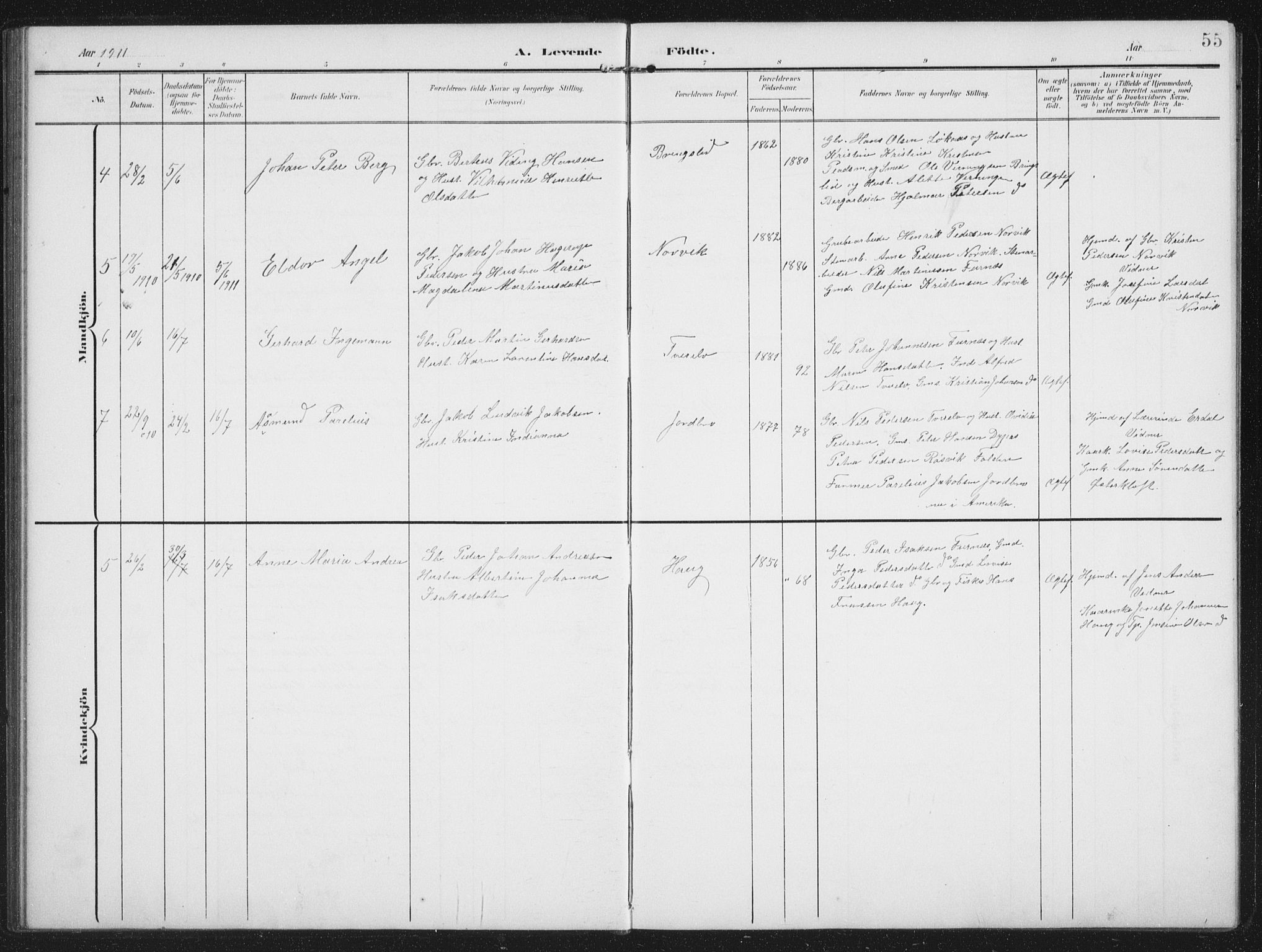 Ministerialprotokoller, klokkerbøker og fødselsregistre - Nordland, AV/SAT-A-1459/851/L0726: Parish register (copy) no. 851C01, 1902-1924, p. 55