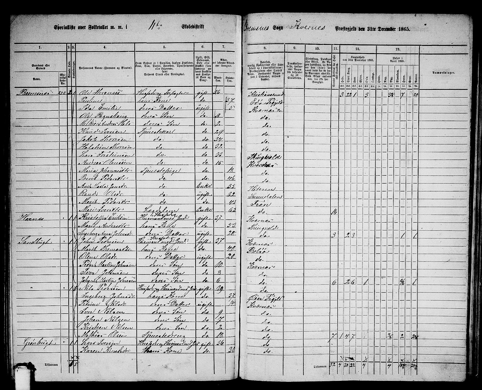 RA, 1865 census for Kvernes, 1865, p. 194