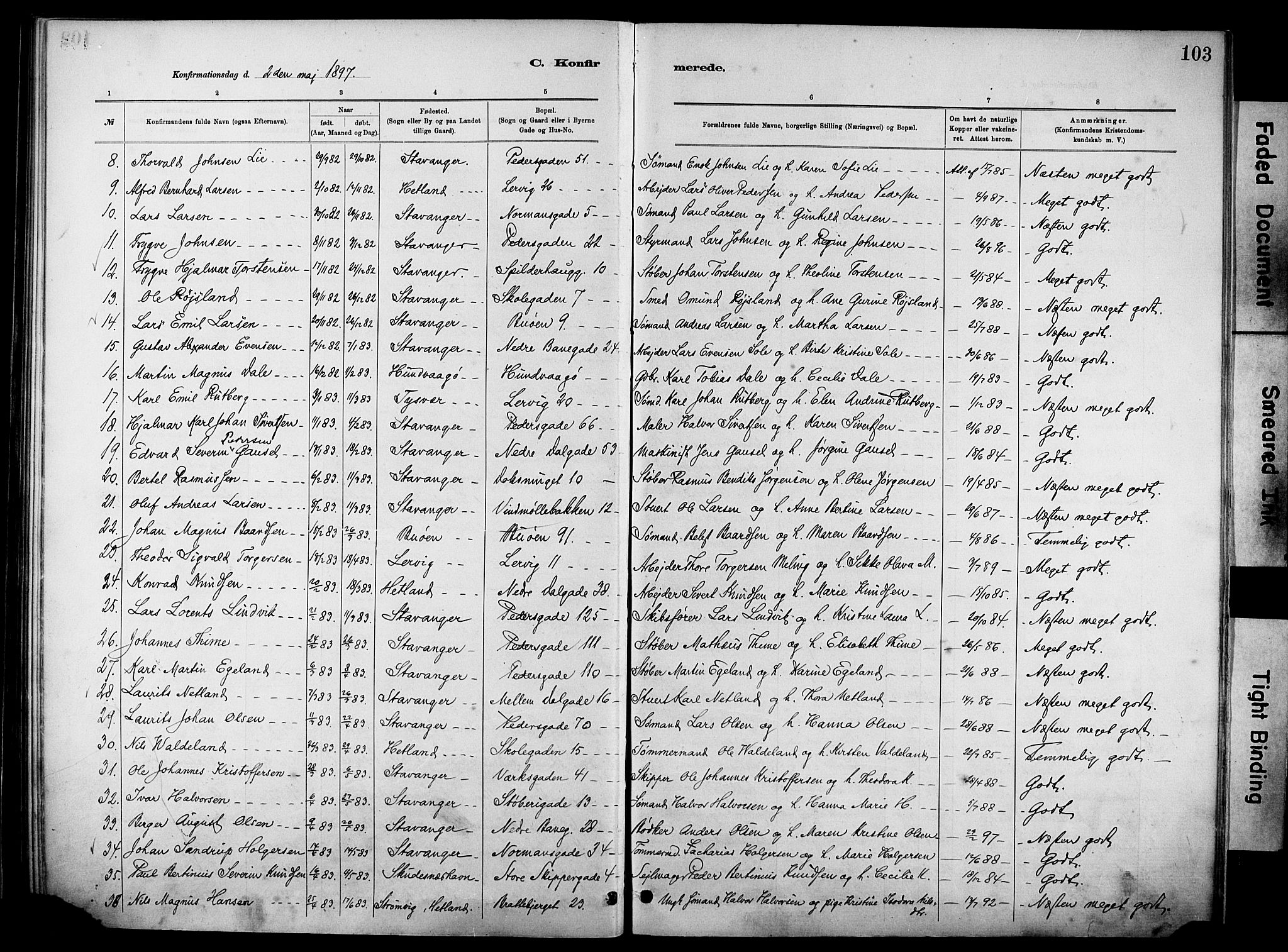 St. Johannes sokneprestkontor, SAST/A-101814/001/30/30BA/L0002: Parish register (official) no. A 2, 1885-1899, p. 103