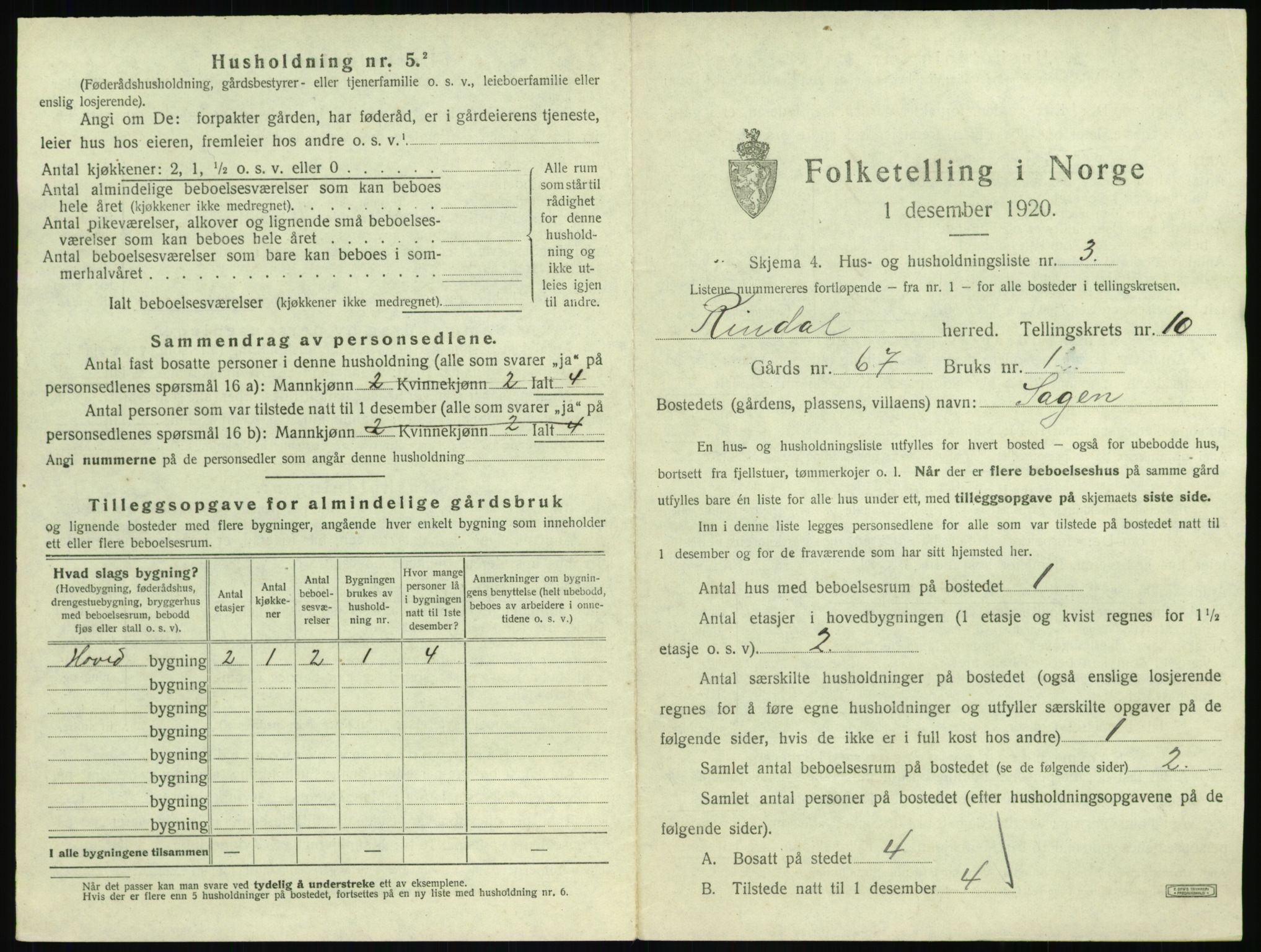 SAT, 1920 census for Rindal, 1920, p. 740