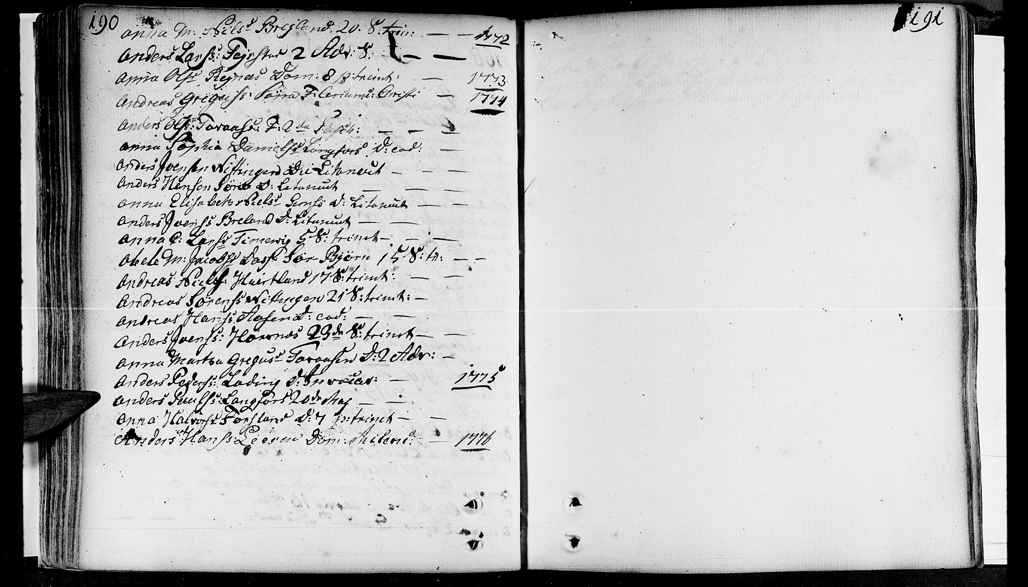 Ministerialprotokoller, klokkerbøker og fødselsregistre - Nordland, SAT/A-1459/830/L0437: Parish register (official) no. 830A05 /2, 1768-1776, p. 190-191