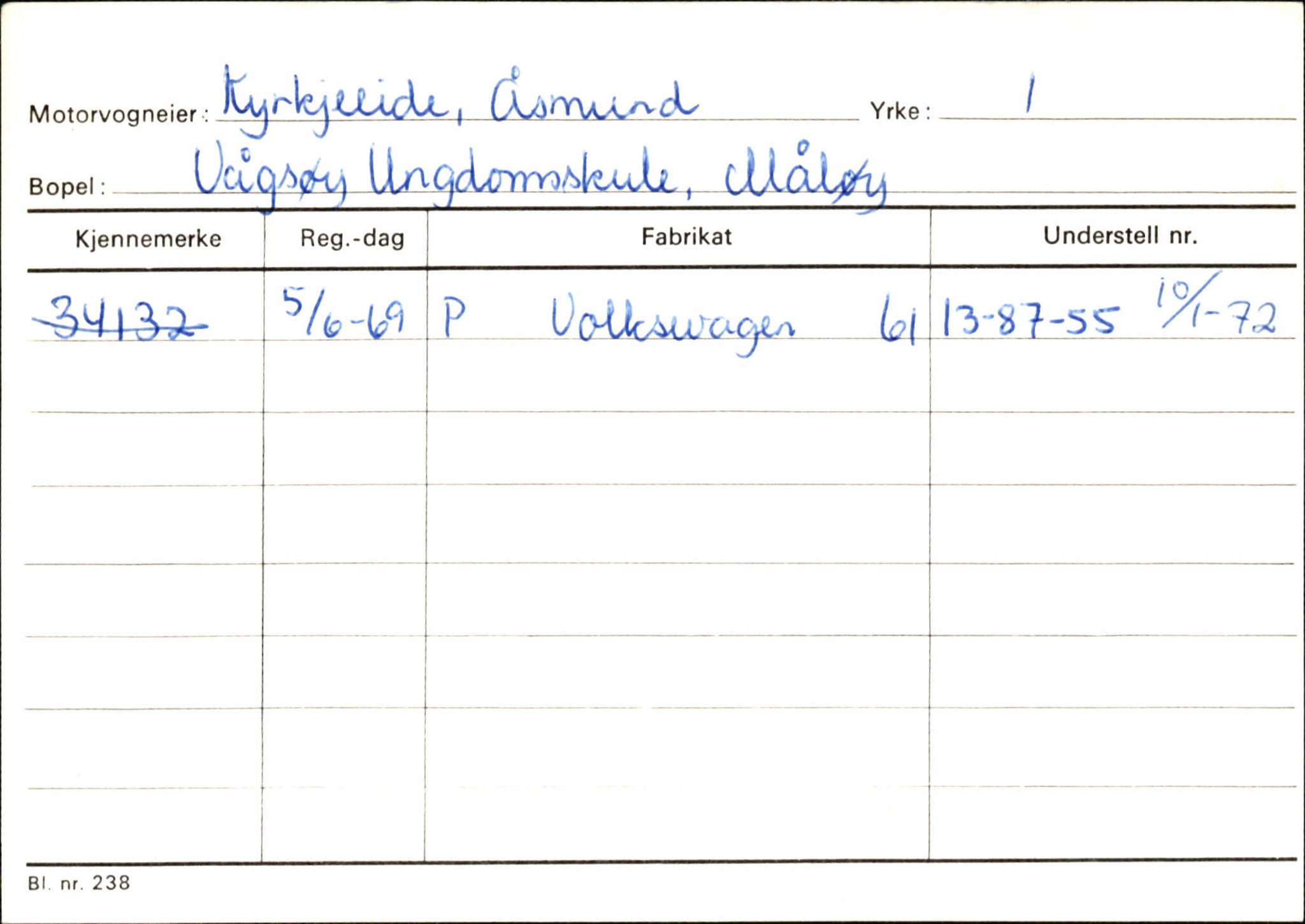 Statens vegvesen, Sogn og Fjordane vegkontor, SAB/A-5301/4/F/L0144: Registerkort Vågsøy A-R, 1945-1975, p. 1592