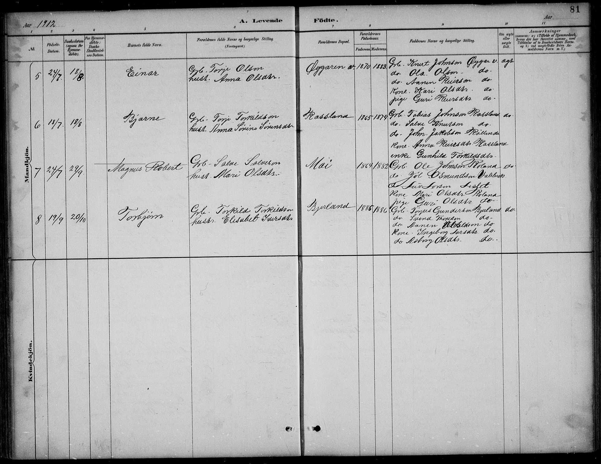 Bjelland sokneprestkontor, AV/SAK-1111-0005/F/Fb/Fba/L0005: Parish register (copy) no. B 5, 1887-1923, p. 81