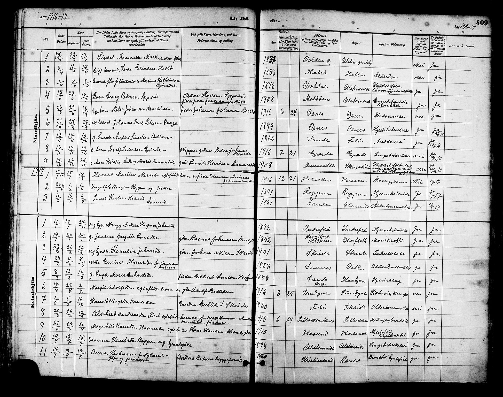 Ministerialprotokoller, klokkerbøker og fødselsregistre - Møre og Romsdal, SAT/A-1454/509/L0112: Parish register (copy) no. 509C02, 1883-1922, p. 409