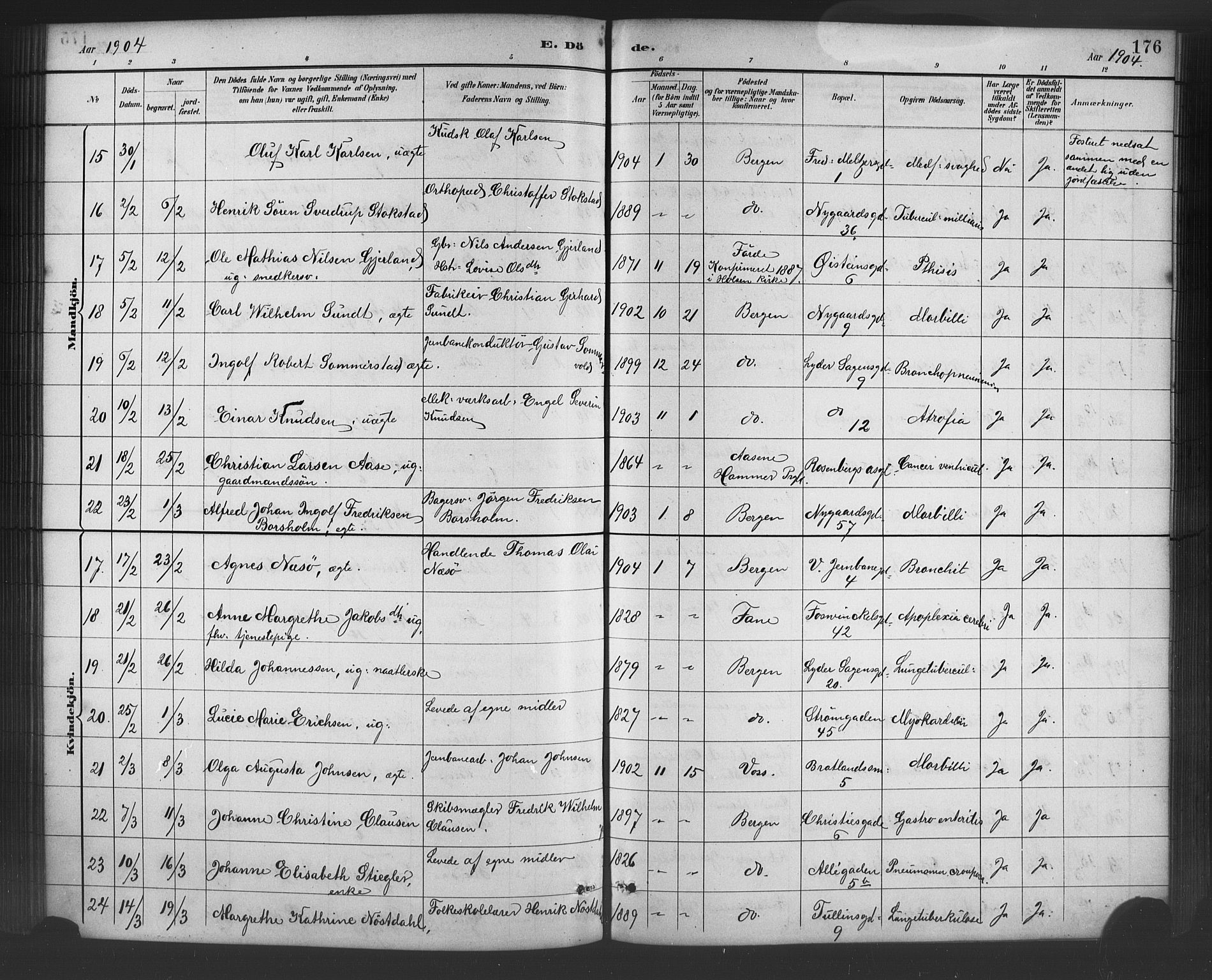 Johanneskirken sokneprestembete, SAB/A-76001/H/Hab: Parish register (copy) no. D 1, 1885-1915, p. 176