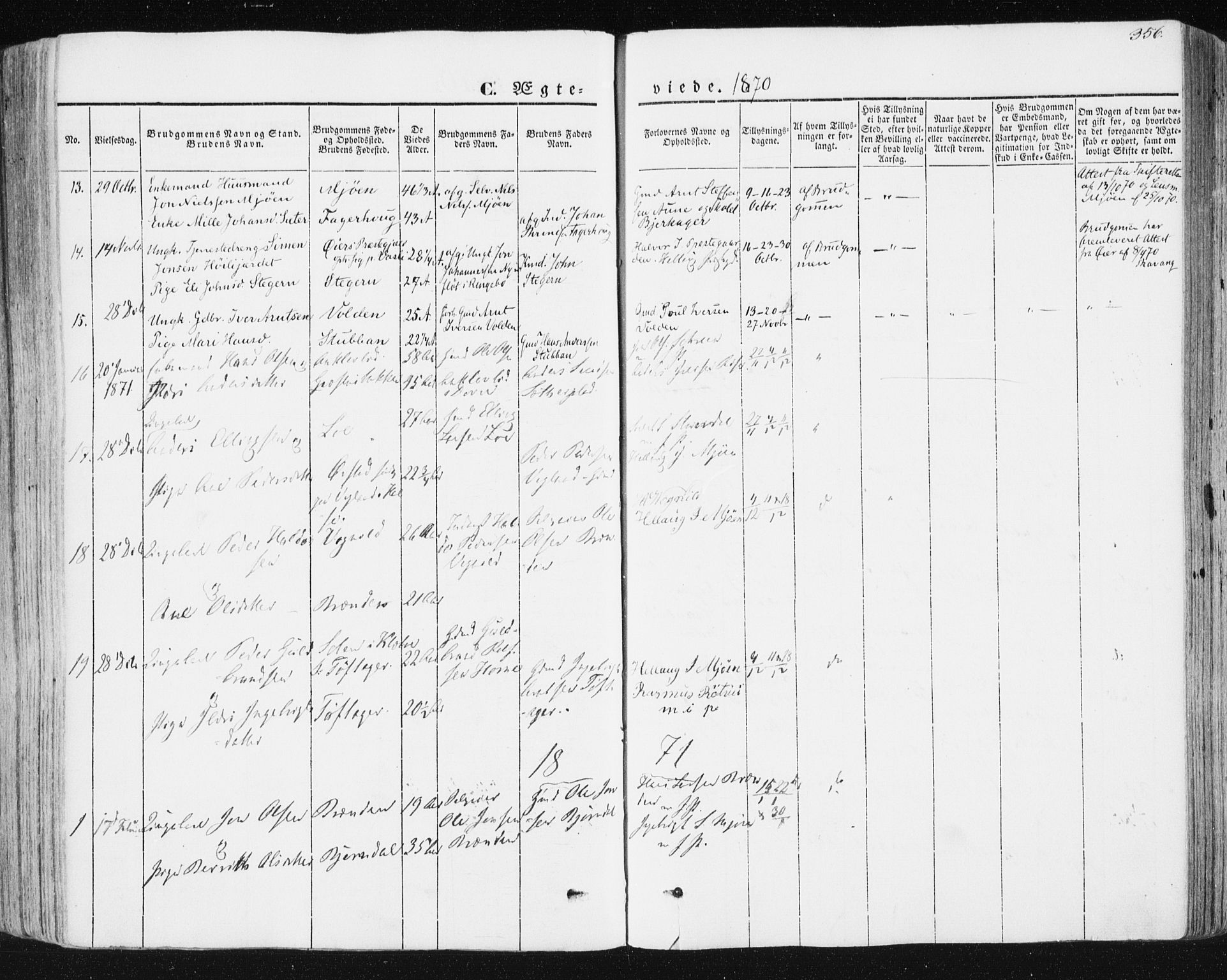 Ministerialprotokoller, klokkerbøker og fødselsregistre - Sør-Trøndelag, SAT/A-1456/678/L0899: Parish register (official) no. 678A08, 1848-1872, p. 356