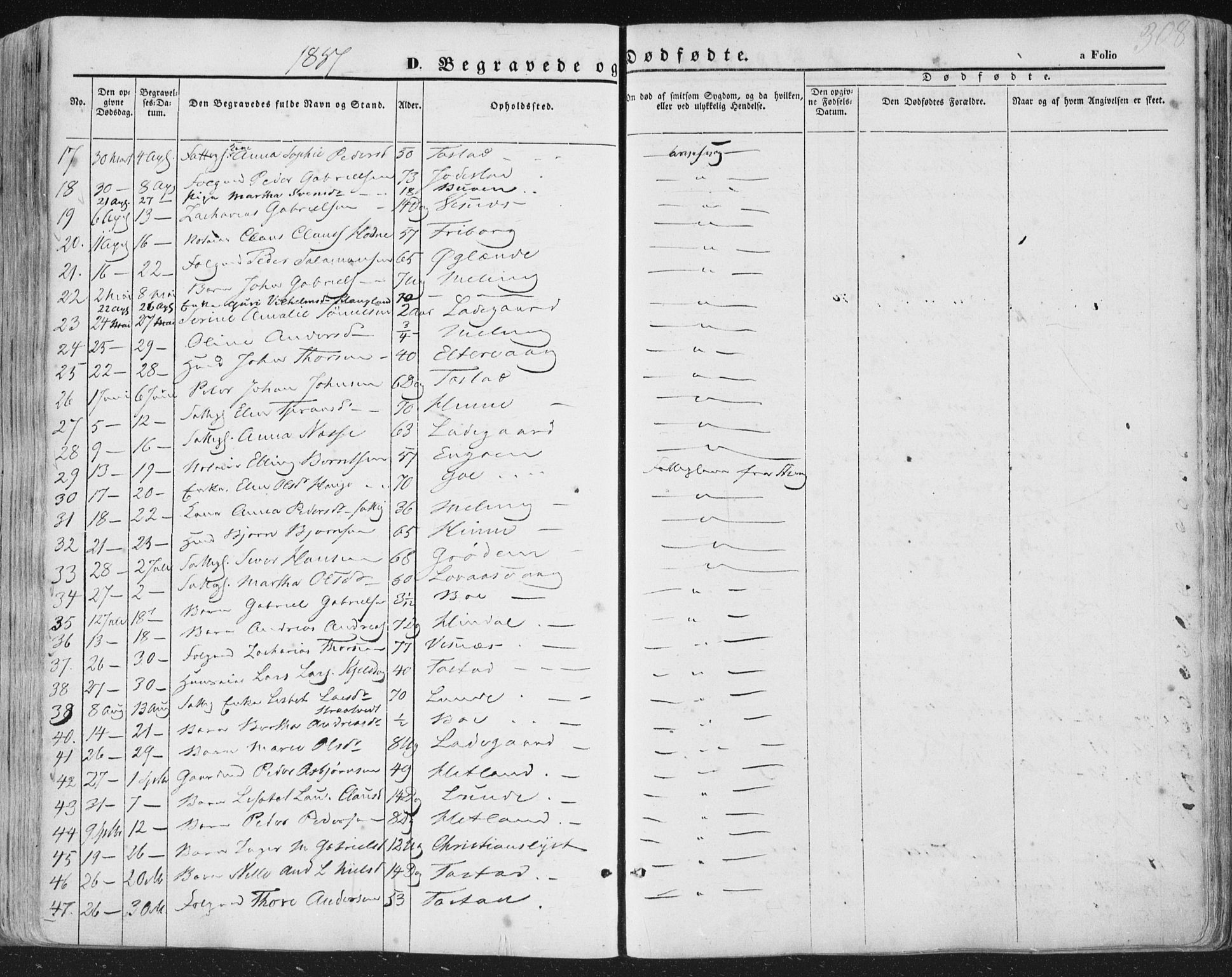 Hetland sokneprestkontor, AV/SAST-A-101826/30/30BA/L0002: Parish register (official) no. A 2, 1849-1869, p. 308