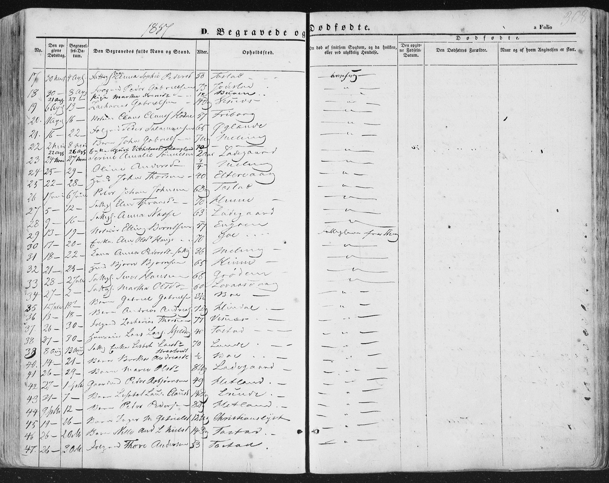 Hetland sokneprestkontor, AV/SAST-A-101826/30/30BA/L0002: Parish register (official) no. A 2, 1849-1869, p. 308