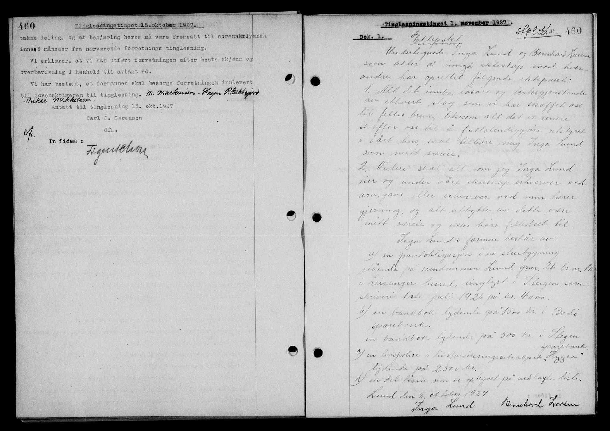 Steigen og Ofoten sorenskriveri, SAT/A-0030/1/2/2C/L0014: Mortgage book no. 13 og 15, 1926-1927, Deed date: 01.11.1927
