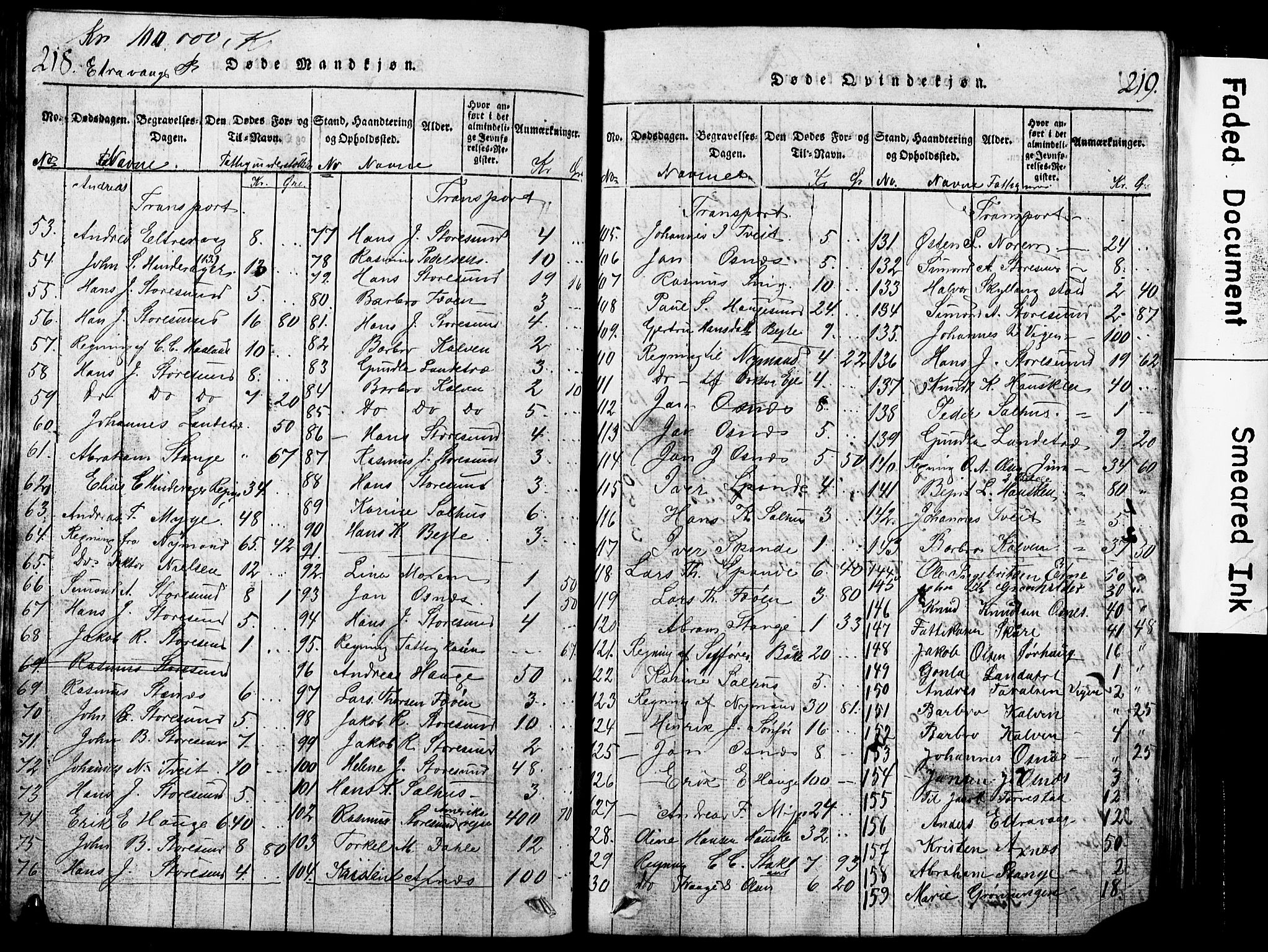 Torvastad sokneprestkontor, SAST/A -101857/H/Ha/Hab/L0002: Parish register (copy) no. B 2, 1817-1834, p. 218-219