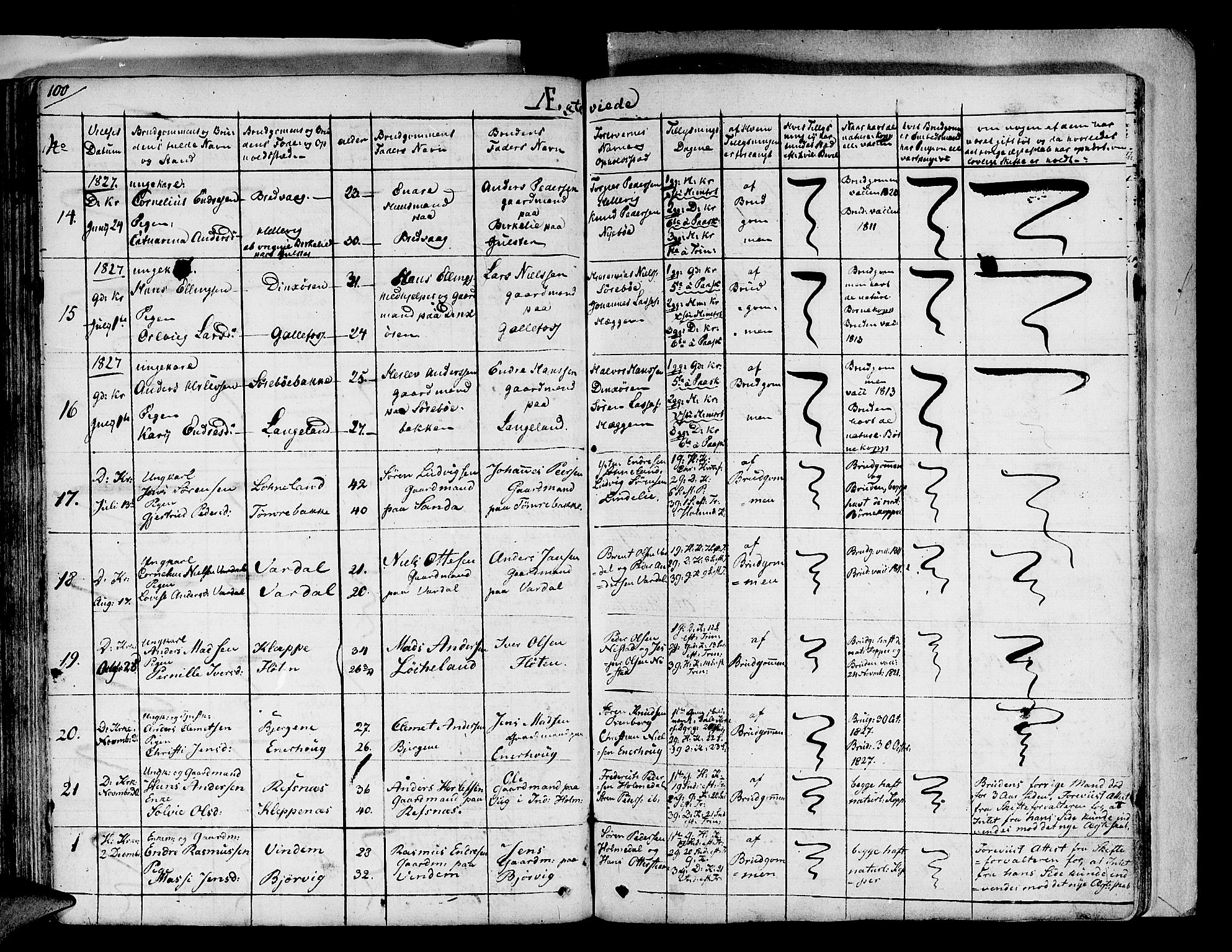 Fjaler sokneprestembete, AV/SAB-A-79801/H/Haa/Haaa/L0005: Parish register (official) no. A 5, 1821-1835, p. 100