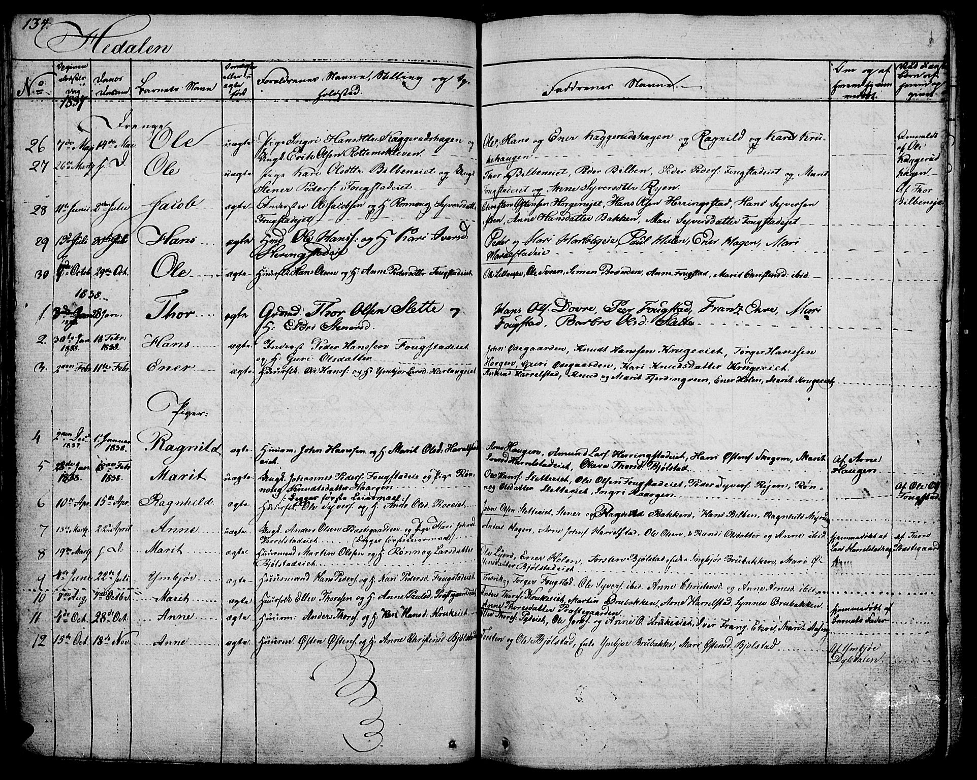 Vågå prestekontor, SAH/PREST-076/H/Ha/Haa/L0004: Parish register (official) no. 4 /2, 1834-1842, p. 134