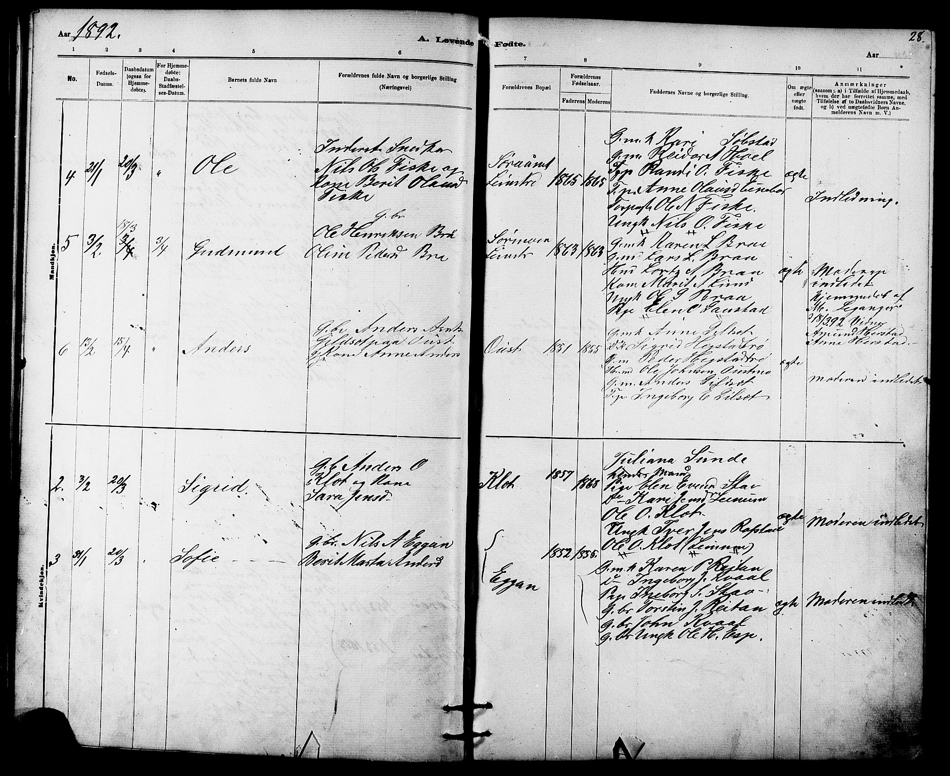 Ministerialprotokoller, klokkerbøker og fødselsregistre - Sør-Trøndelag, SAT/A-1456/613/L0395: Parish register (copy) no. 613C03, 1887-1909, p. 28