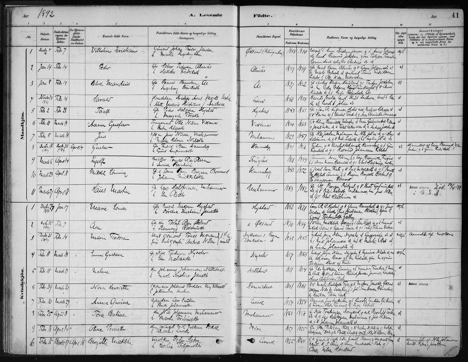 Stord sokneprestembete, SAB/A-78201/H/Haa: Parish register (official) no. B 2, 1878-1913, p. 41