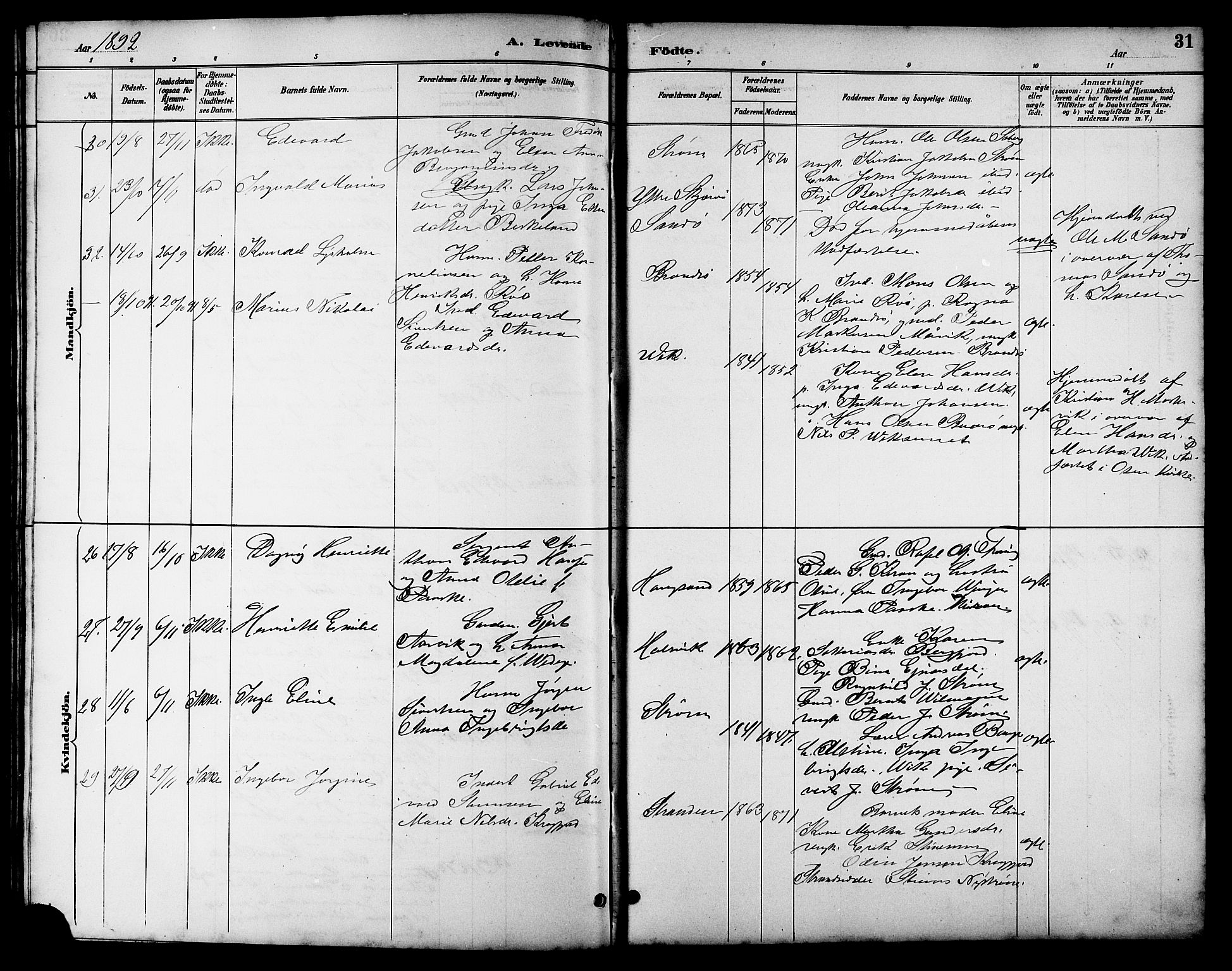 Ministerialprotokoller, klokkerbøker og fødselsregistre - Sør-Trøndelag, SAT/A-1456/657/L0716: Parish register (copy) no. 657C03, 1889-1904, p. 31