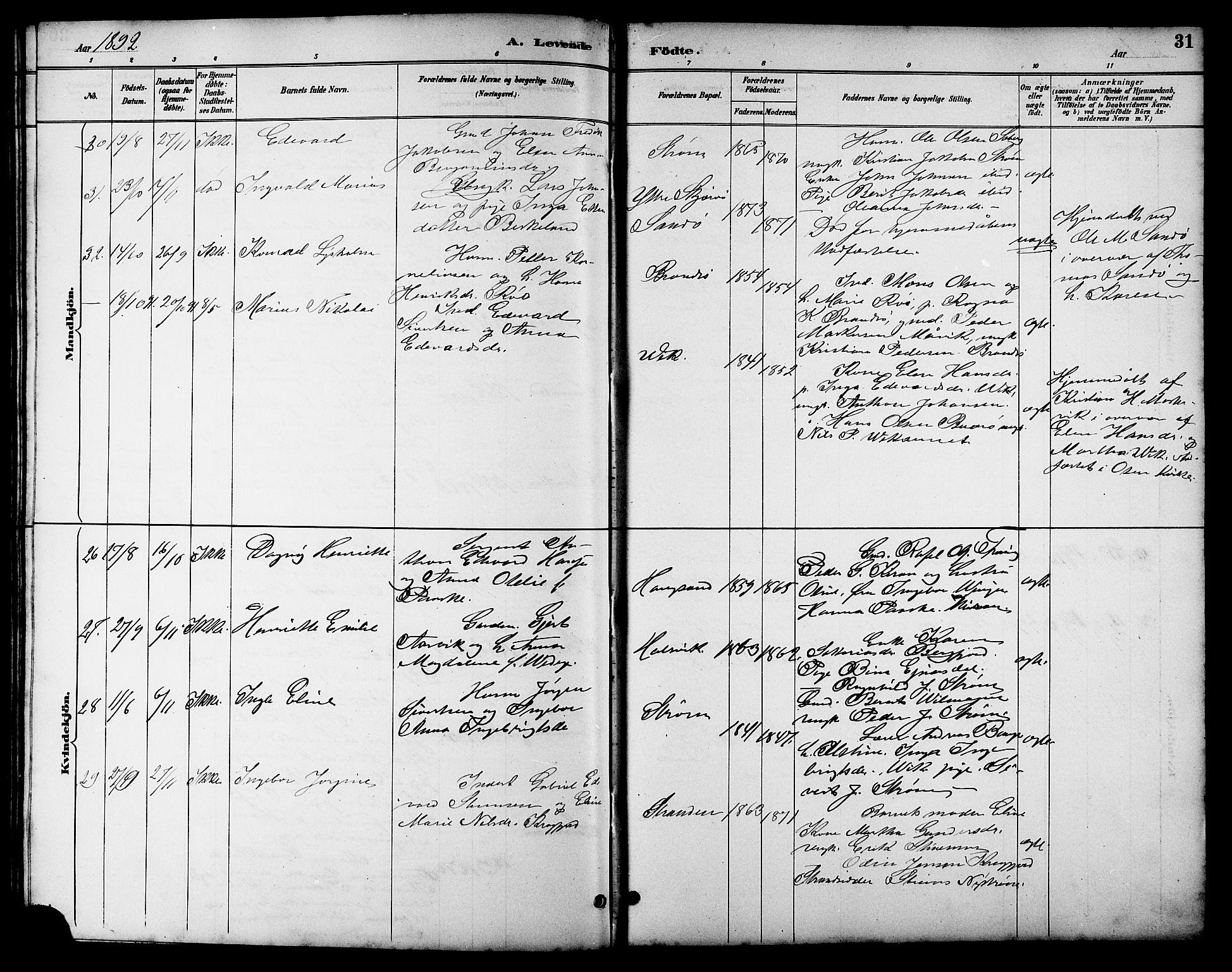 Ministerialprotokoller, klokkerbøker og fødselsregistre - Sør-Trøndelag, AV/SAT-A-1456/657/L0716: Parish register (copy) no. 657C03, 1889-1904, p. 31