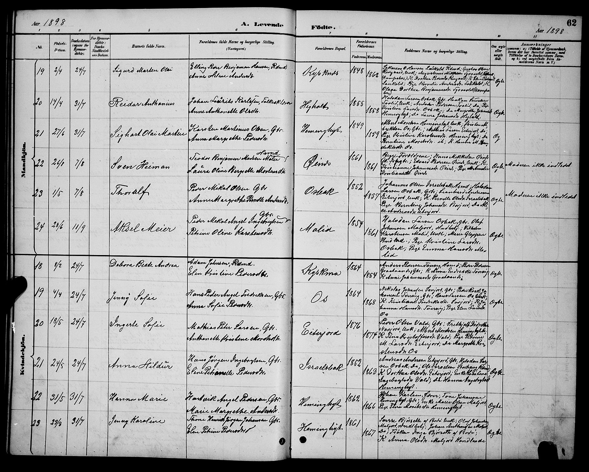 Ministerialprotokoller, klokkerbøker og fødselsregistre - Nordland, AV/SAT-A-1459/846/L0654: Parish register (copy) no. 846C04, 1887-1901, p. 62