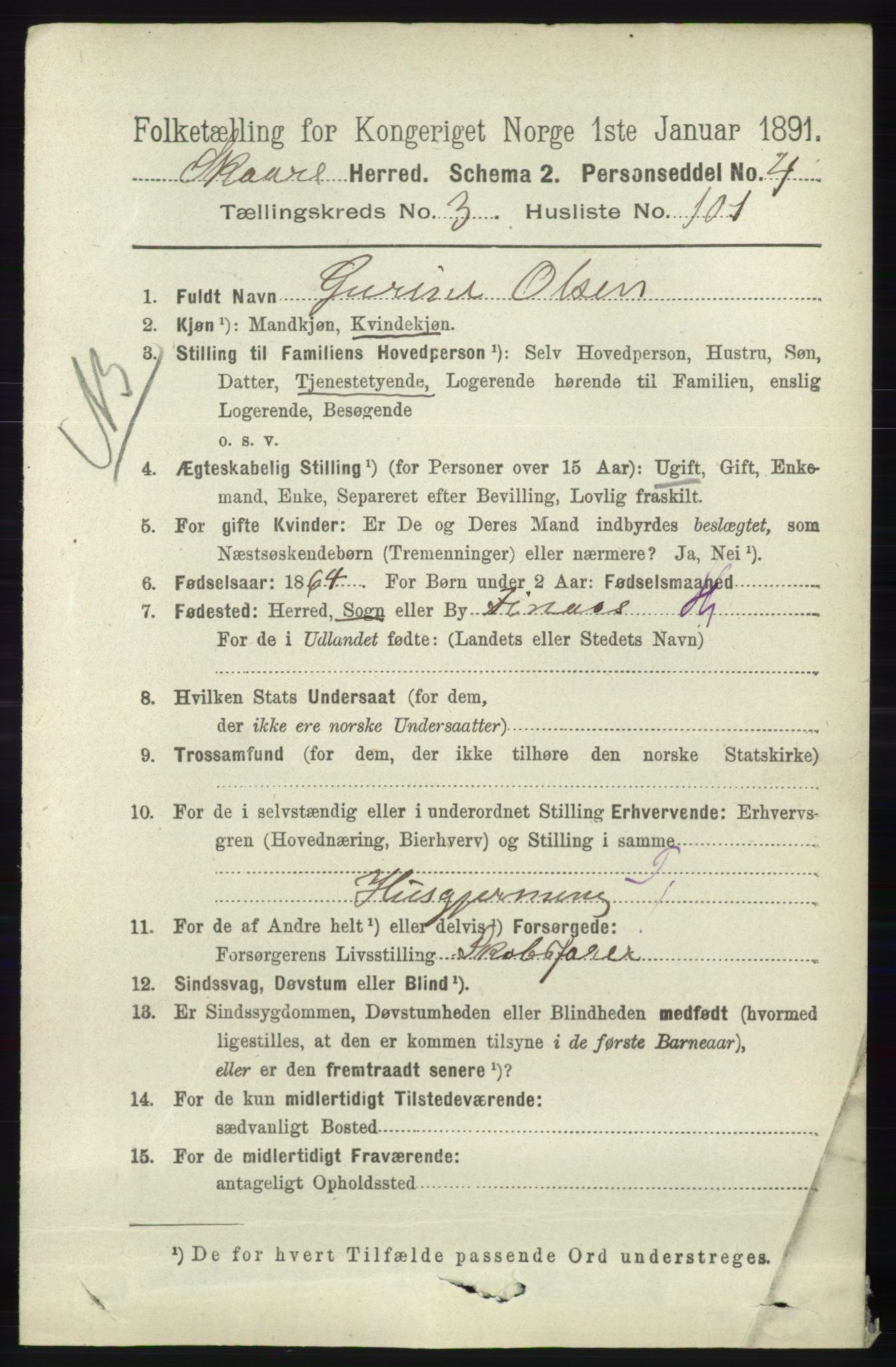 RA, 1891 census for 1153 Skåre, 1891, p. 1683