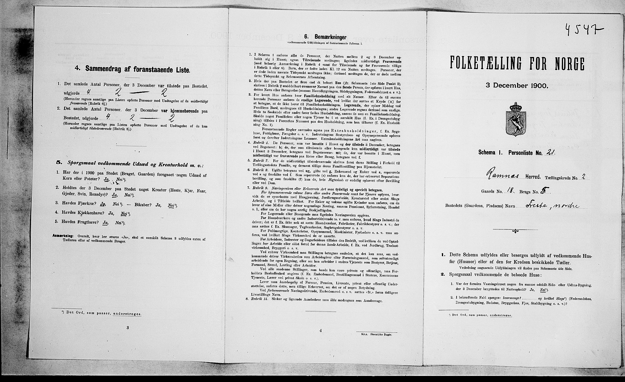 RA, 1900 census for Ramnes, 1900, p. 85