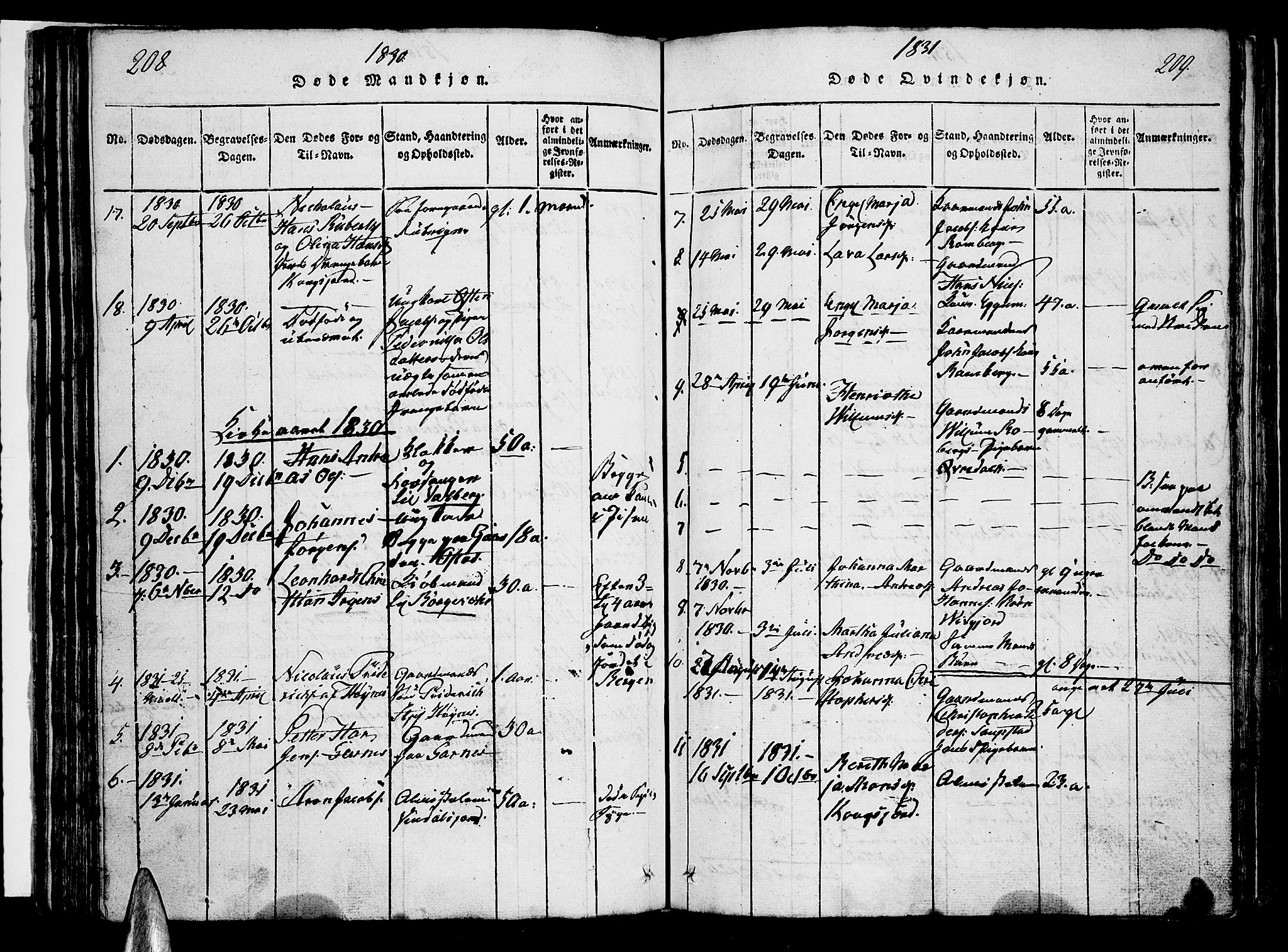 Ministerialprotokoller, klokkerbøker og fødselsregistre - Nordland, SAT/A-1459/880/L1130: Parish register (official) no. 880A04, 1821-1843, p. 208-209
