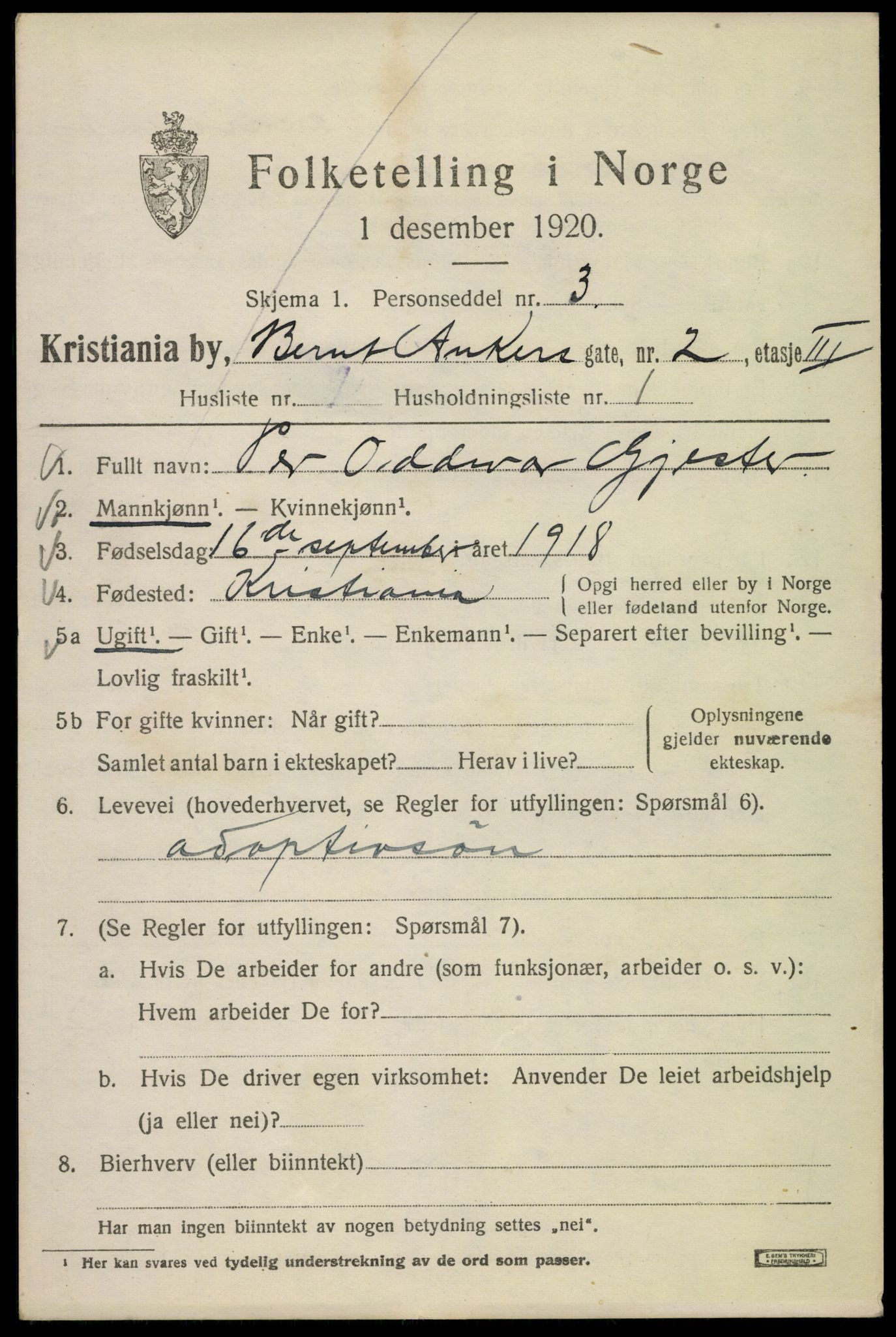 SAO, 1920 census for Kristiania, 1920, p. 154609