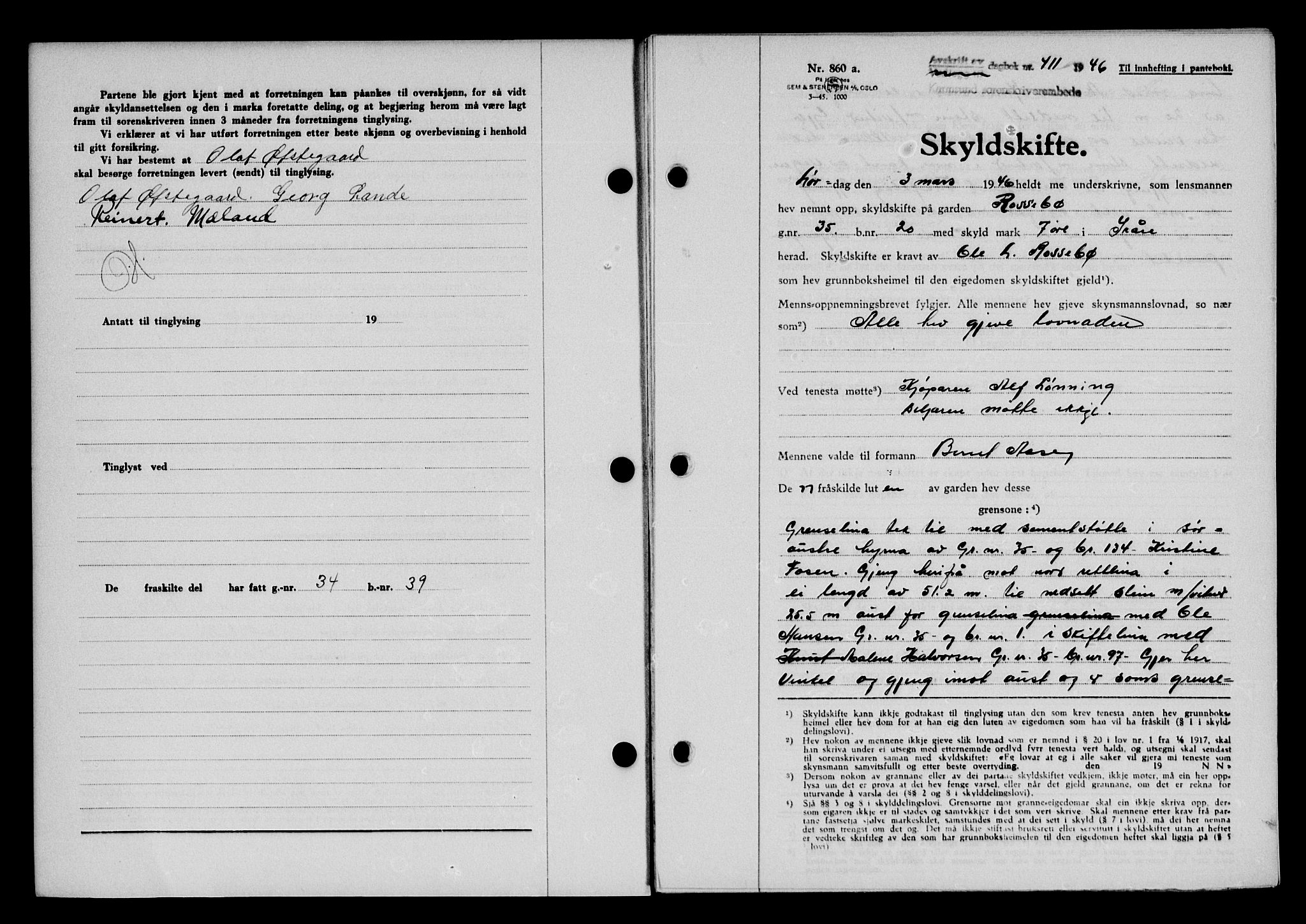 Karmsund sorenskriveri, AV/SAST-A-100311/01/II/IIB/L0085: Mortgage book no. 66A, 1946-1946, Diary no: : 411/1946