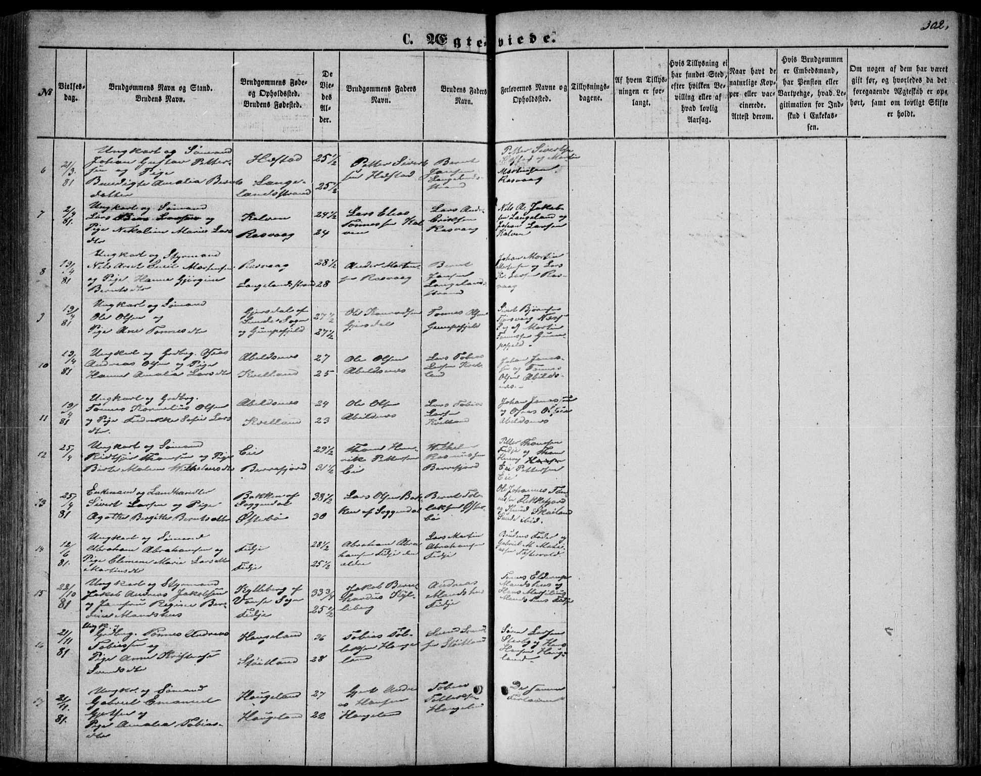 Flekkefjord sokneprestkontor, AV/SAK-1111-0012/F/Fb/Fbb/L0003: Parish register (copy) no. B 3, 1867-1889, p. 302