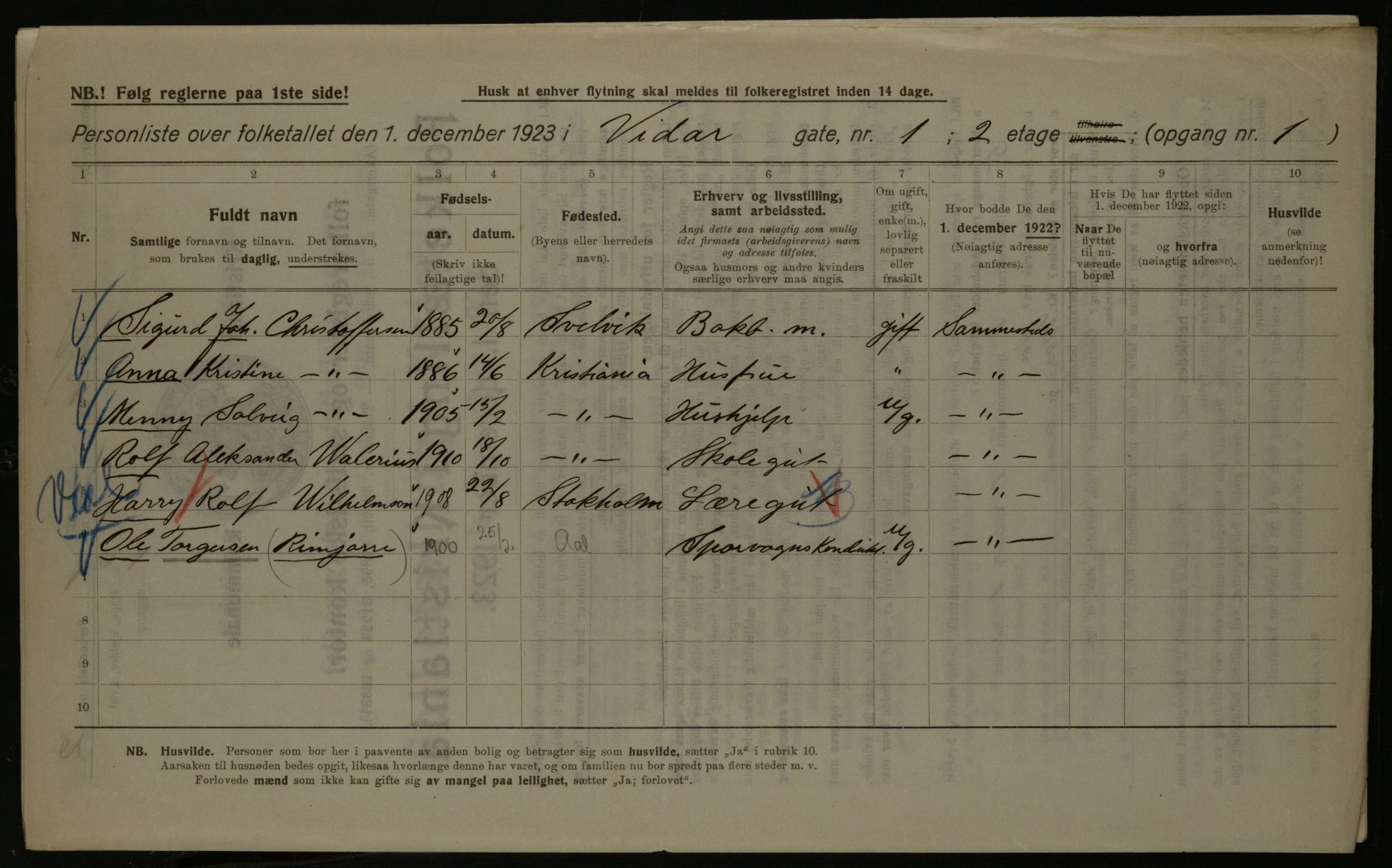 OBA, Municipal Census 1923 for Kristiania, 1923, p. 136343