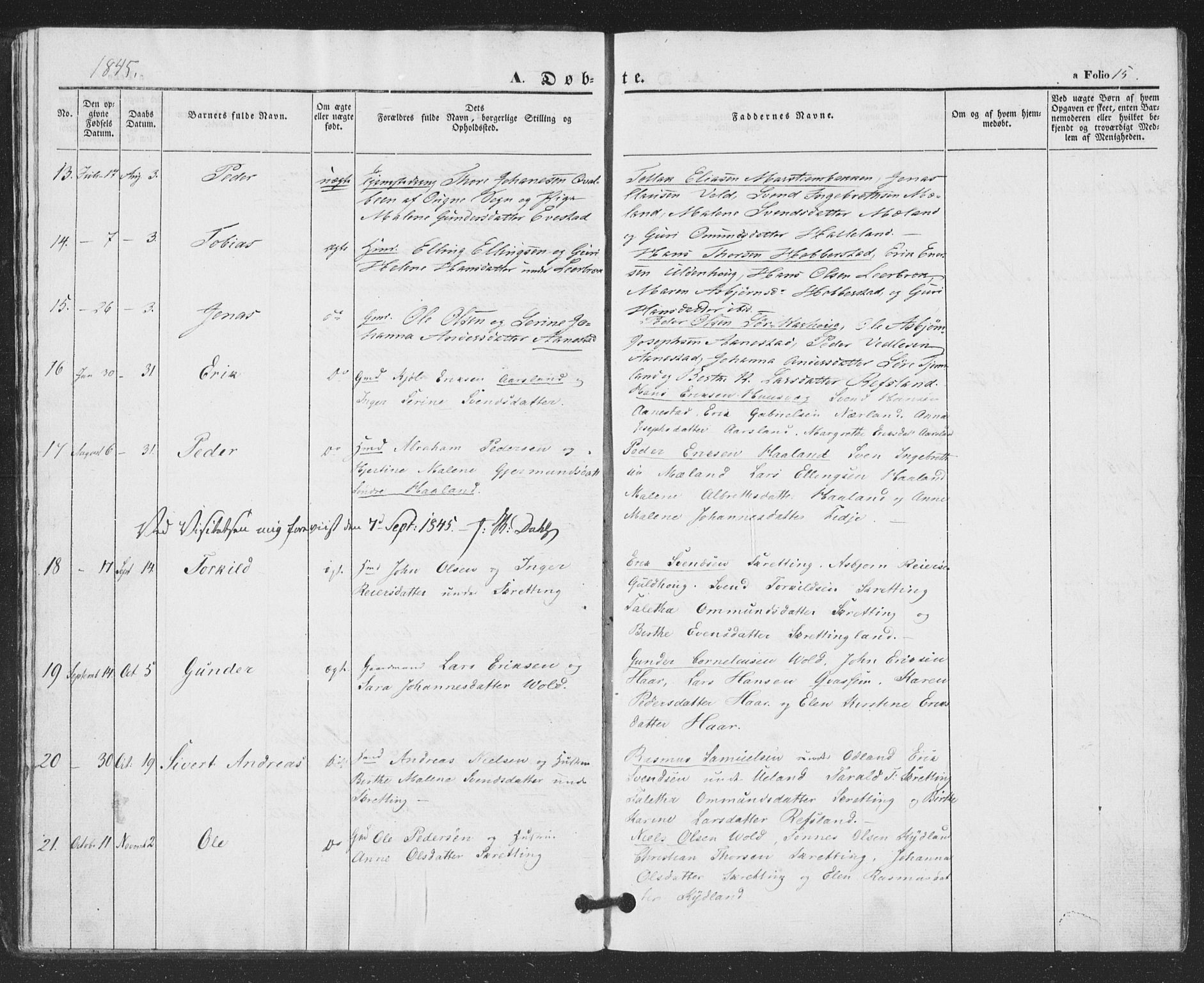 Hå sokneprestkontor, AV/SAST-A-101801/001/30BA/L0007: Parish register (official) no. A 6, 1842-1855, p. 15