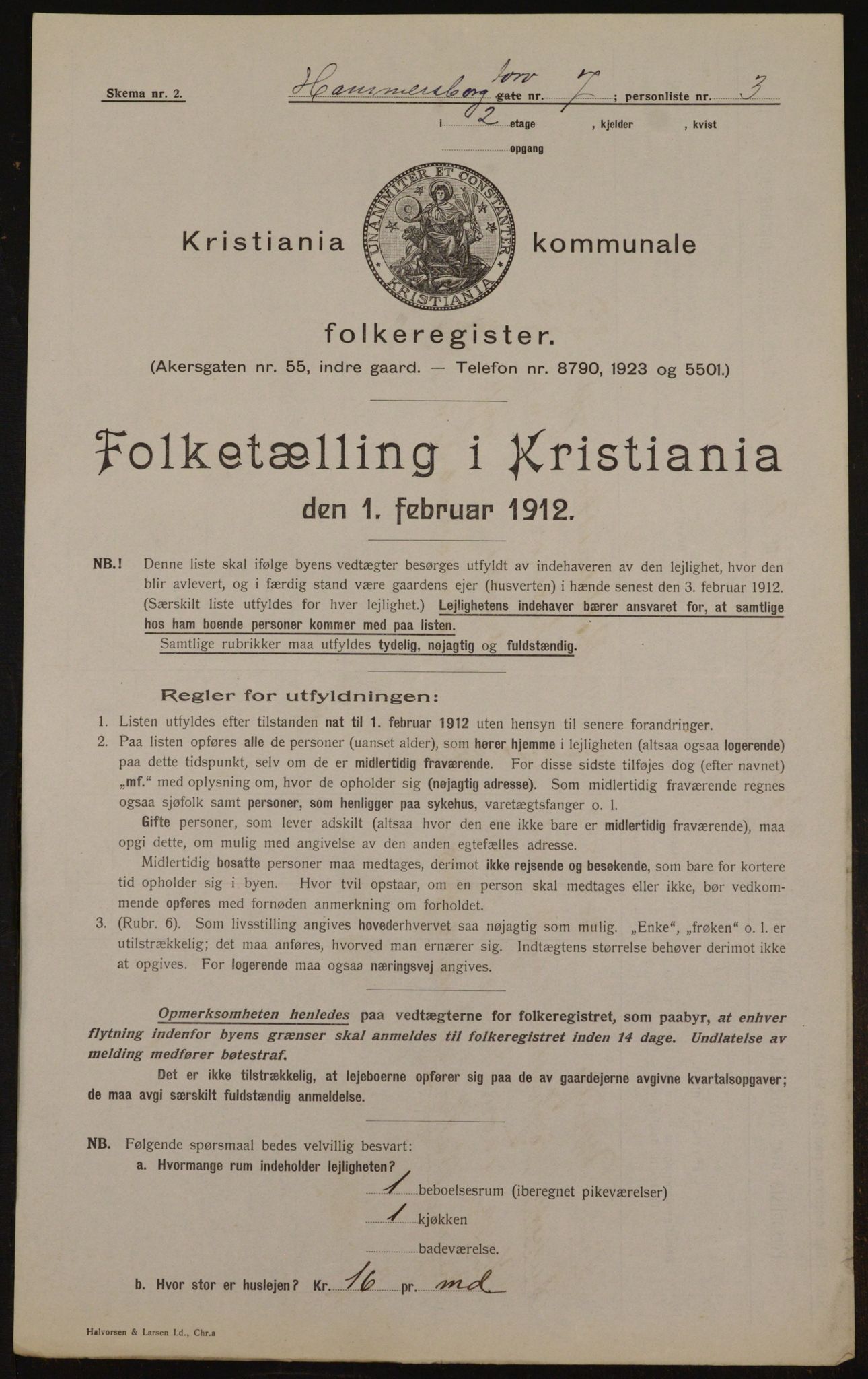 OBA, Municipal Census 1912 for Kristiania, 1912, p. 34485