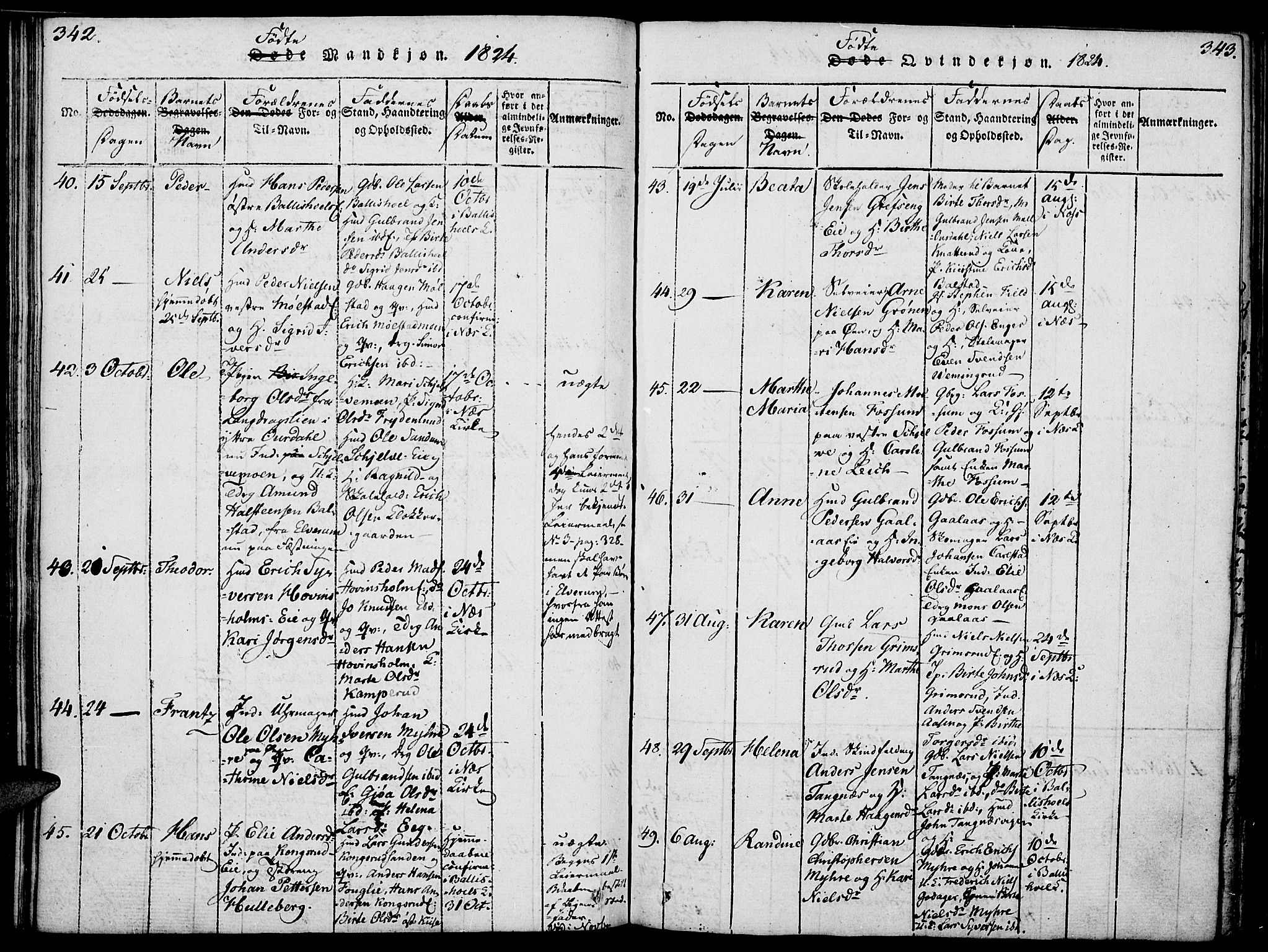 Nes prestekontor, Hedmark, AV/SAH-PREST-020/K/Ka/L0002: Parish register (official) no. 2, 1813-1827, p. 342-343