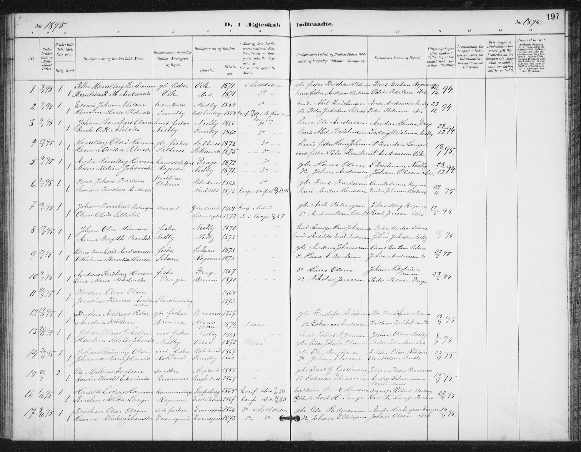 Ministerialprotokoller, klokkerbøker og fødselsregistre - Nordland, SAT/A-1459/847/L0682: Parish register (copy) no. 847C10, 1889-1907, p. 197