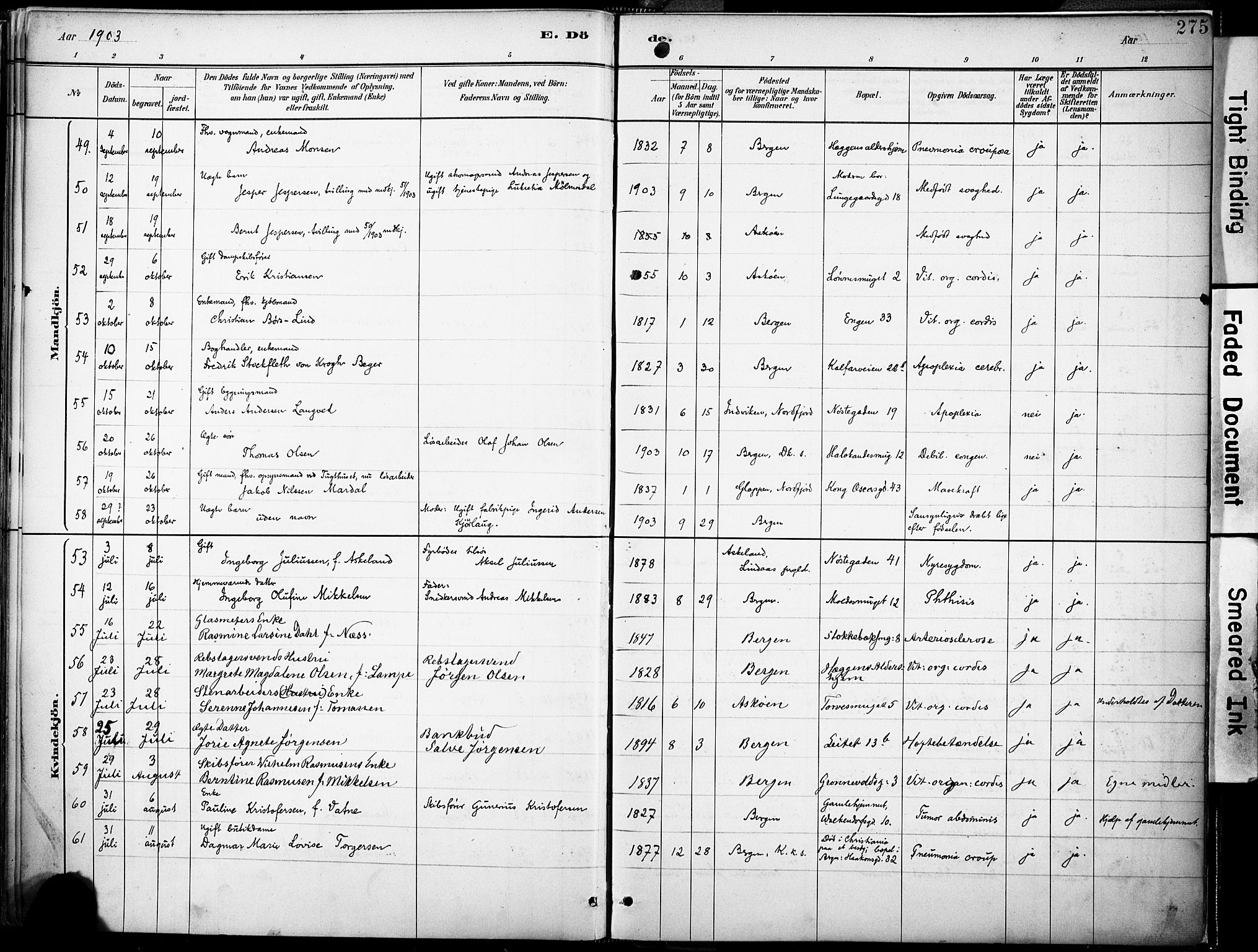 Domkirken sokneprestembete, AV/SAB-A-74801/H/Haa/L0043: Parish register (official) no. E 5, 1882-1904, p. 275