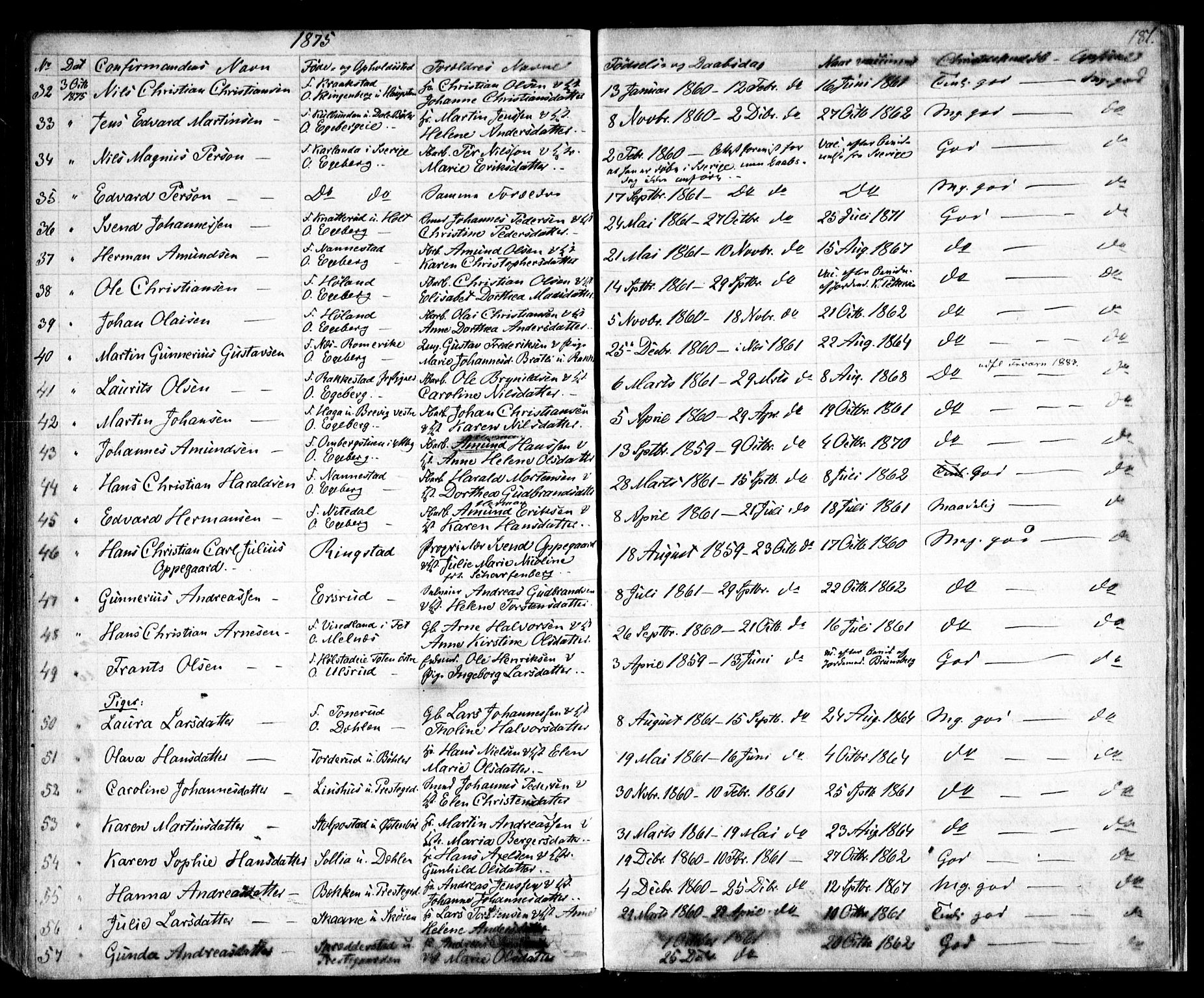 Enebakk prestekontor Kirkebøker, AV/SAO-A-10171c/F/Fa/L0010: Parish register (official) no. I 10, 1829-1876, p. 181