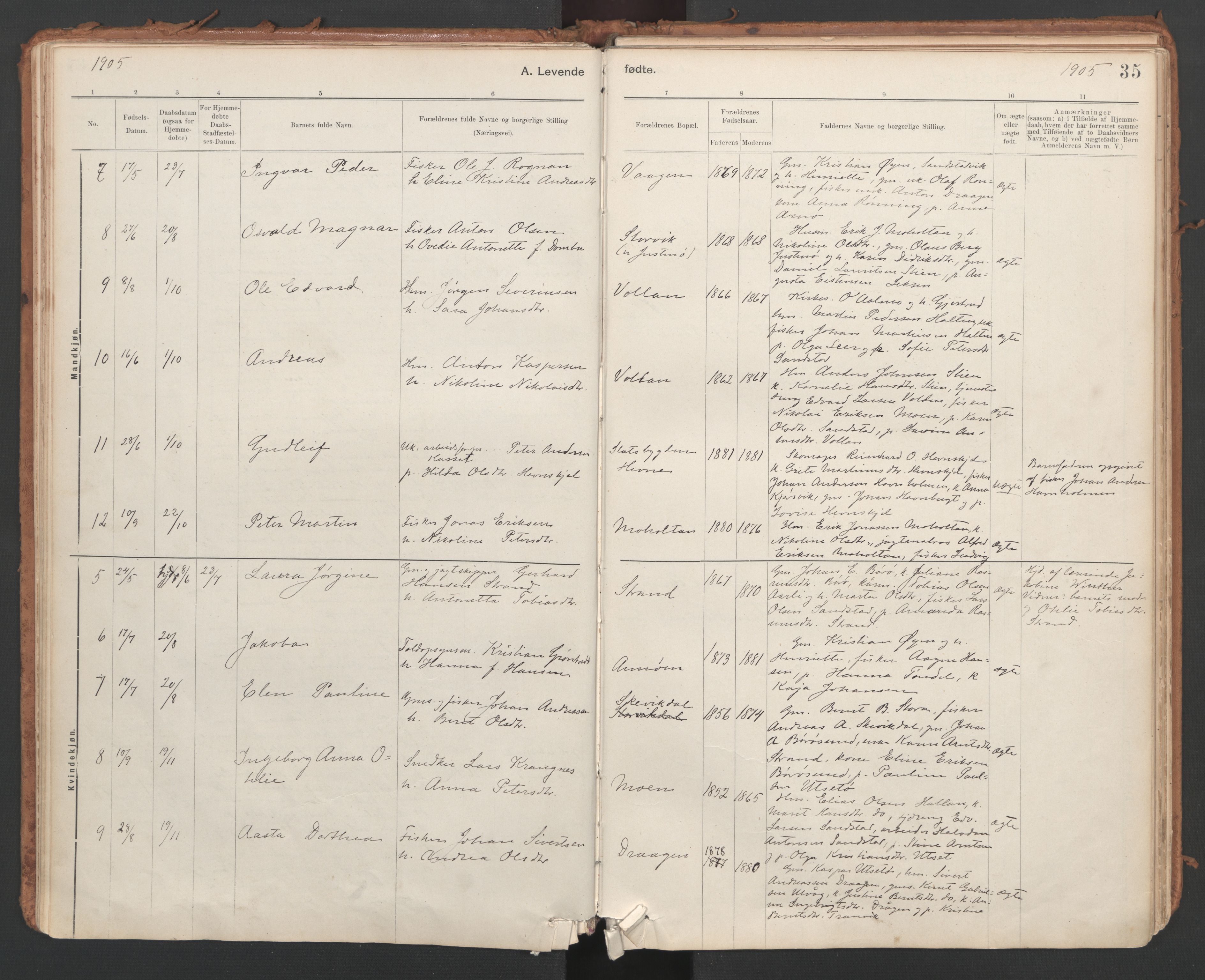 Ministerialprotokoller, klokkerbøker og fødselsregistre - Sør-Trøndelag, SAT/A-1456/639/L0572: Parish register (official) no. 639A01, 1890-1920, p. 35