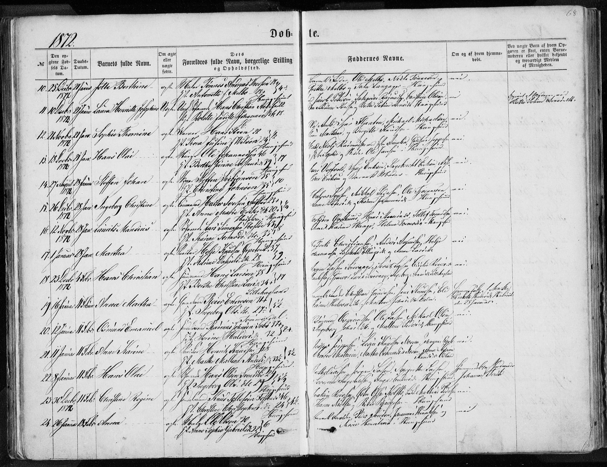 Torvastad sokneprestkontor, SAST/A -101857/H/Ha/Haa/L0012: Parish register (official) no. A 12.1, 1867-1877, p. 68