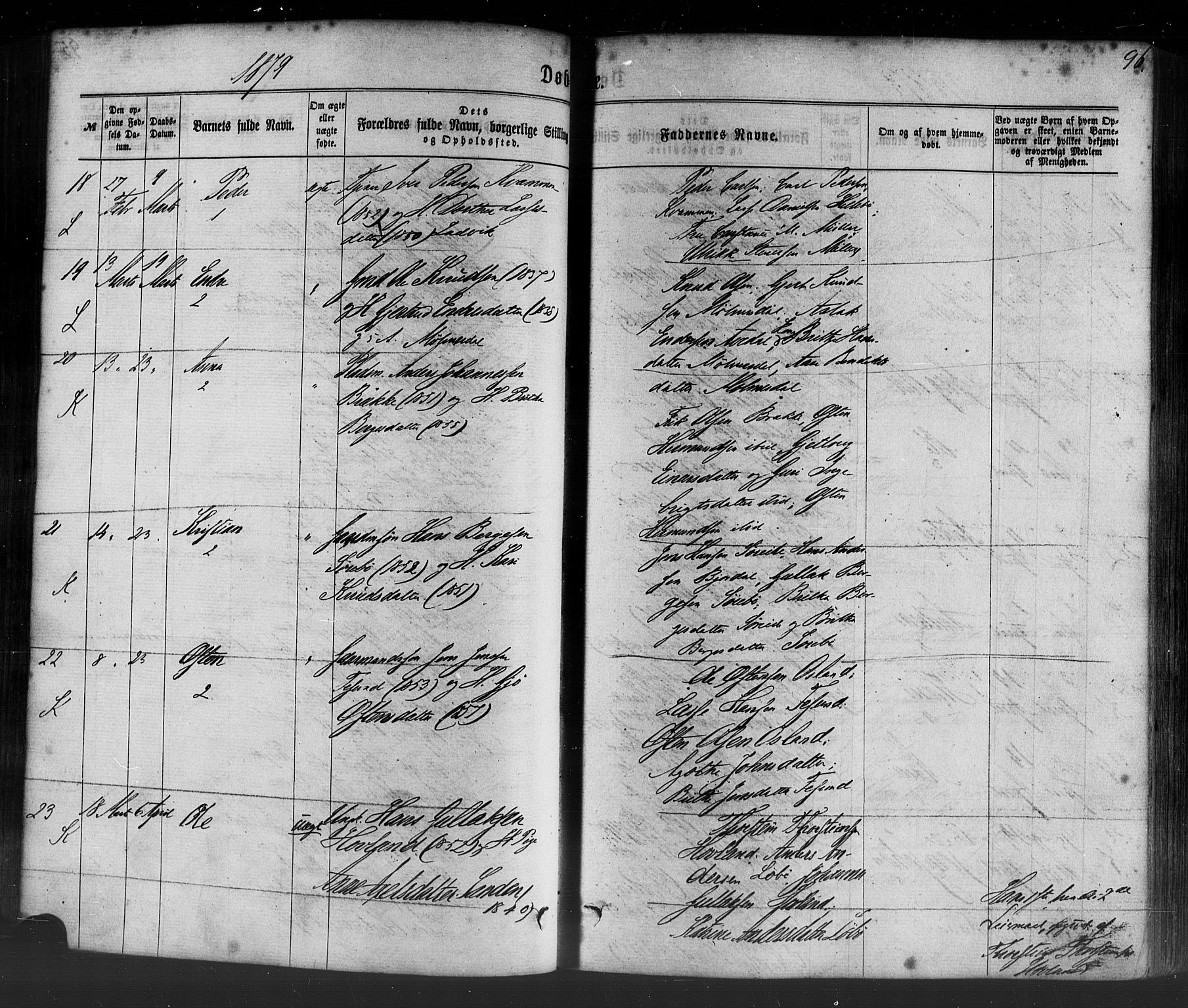 Lavik sokneprestembete, AV/SAB-A-80901: Parish register (official) no. A 4, 1864-1881, p. 96