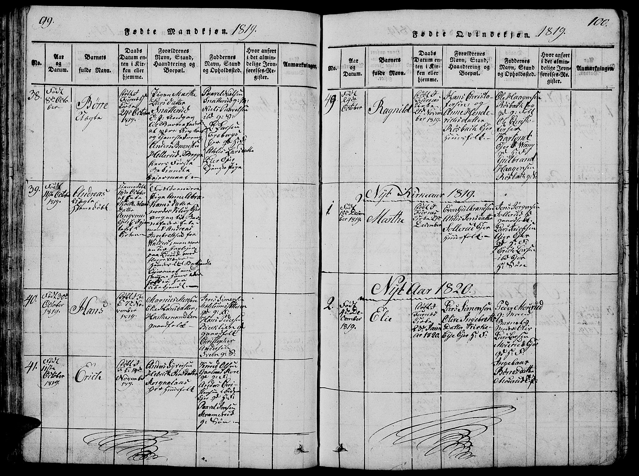 Vang prestekontor, Hedmark, AV/SAH-PREST-008/H/Ha/Hab/L0005: Parish register (copy) no. 5, 1815-1836, p. 99-100