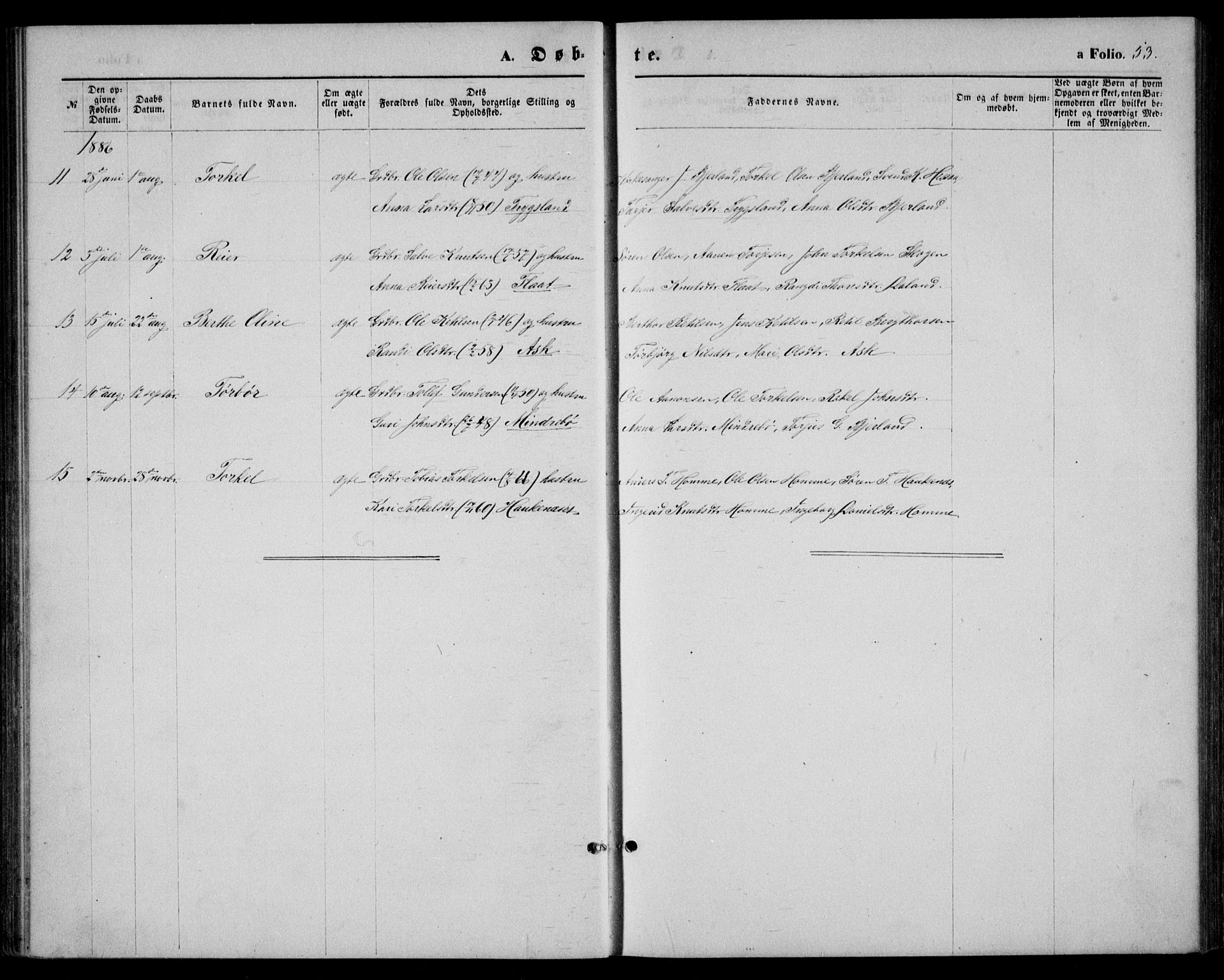 Bjelland sokneprestkontor, AV/SAK-1111-0005/F/Fb/Fba/L0004: Parish register (copy) no. B 4, 1869-1886, p. 53