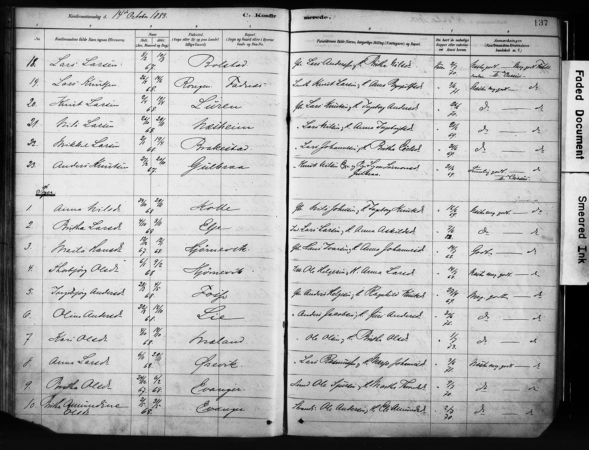 Evanger sokneprestembete, AV/SAB-A-99924: Parish register (official) no. A 1, 1877-1899, p. 137