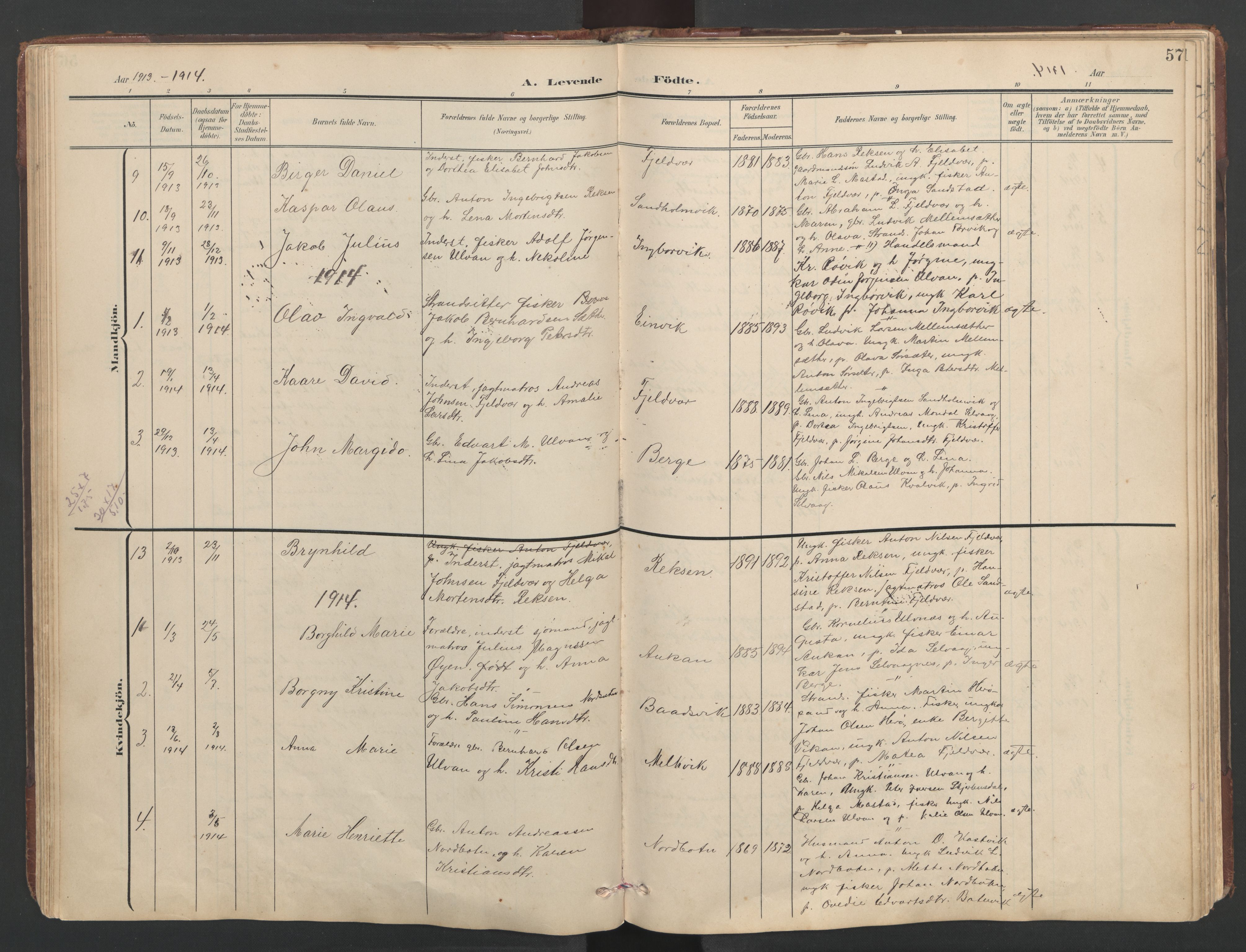 Ministerialprotokoller, klokkerbøker og fødselsregistre - Sør-Trøndelag, SAT/A-1456/638/L0571: Parish register (copy) no. 638C03, 1901-1930, p. 57