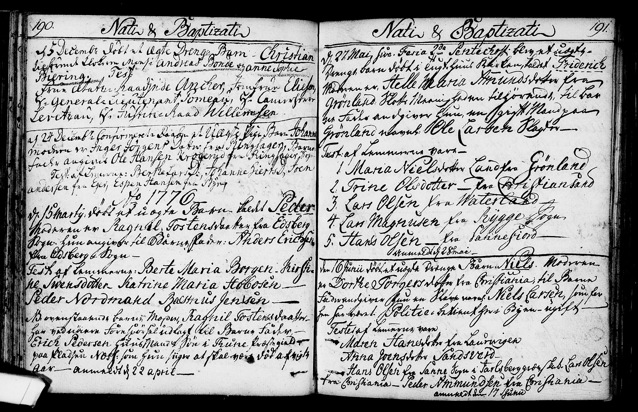 Kristiania tukthusprest Kirkebøker, SAO/A-10881/F/Fa/L0001: Parish register (official) no. 1, 1758-1828, p. 190-191