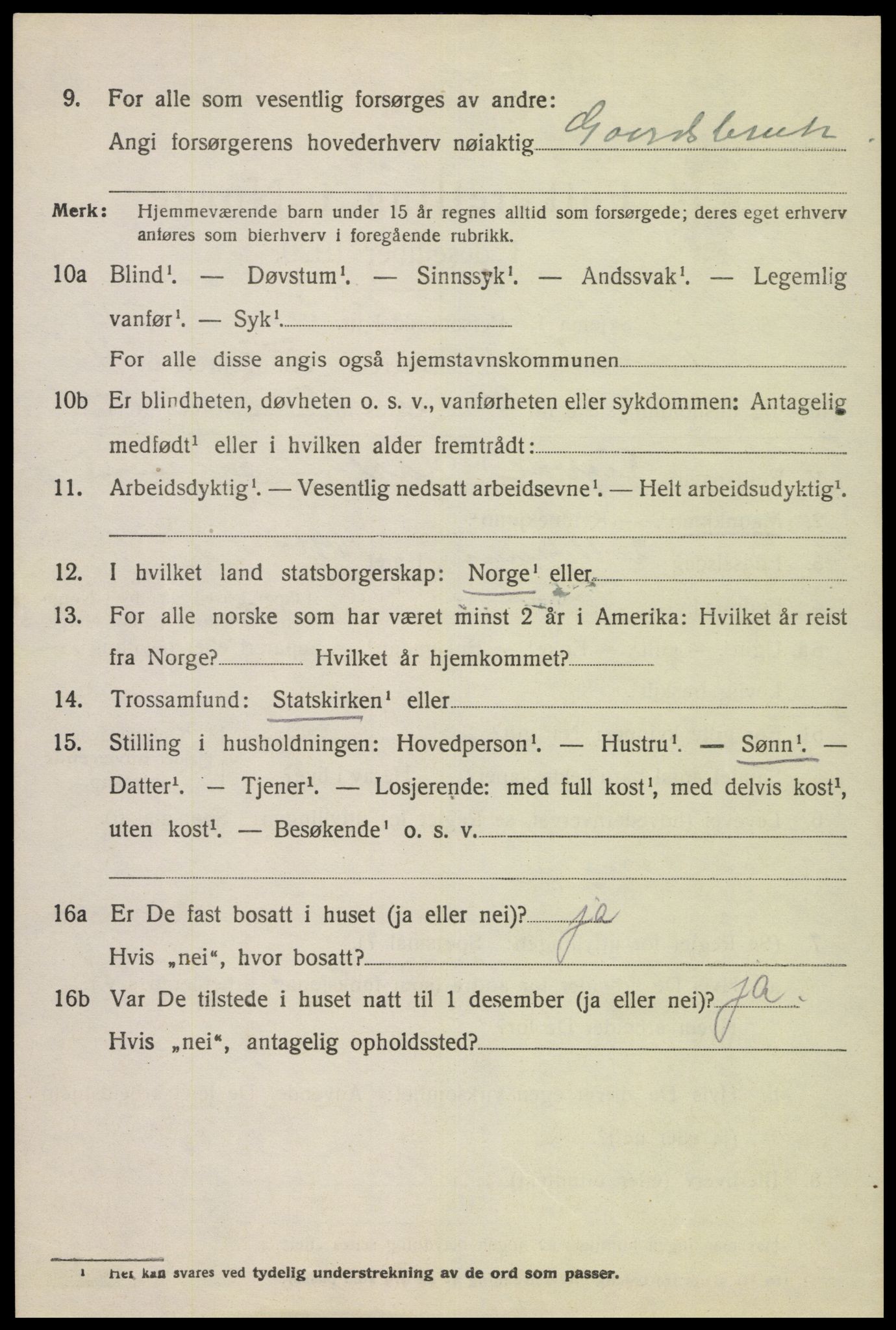 SAK, 1920 census for Tonstad, 1920, p. 1597