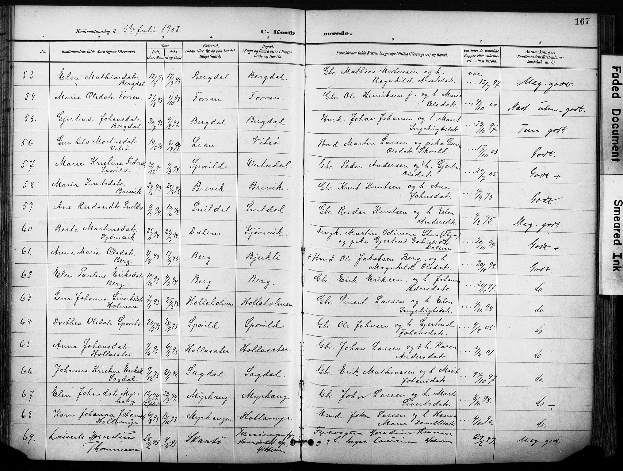 Ministerialprotokoller, klokkerbøker og fødselsregistre - Sør-Trøndelag, AV/SAT-A-1456/630/L0497: Parish register (official) no. 630A10, 1896-1910, p. 167