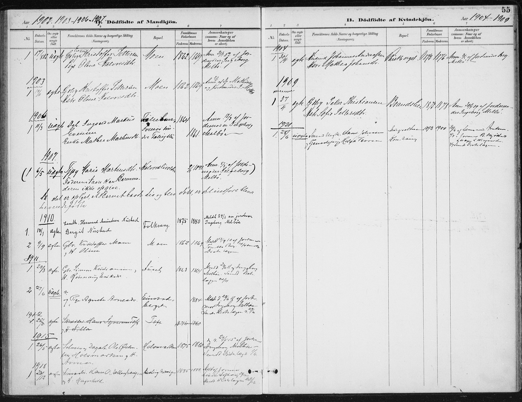 Østre Gausdal prestekontor, SAH/PREST-092/H/Ha/Haa/L0005: Parish register (official) no. 5, 1902-1920, p. 55