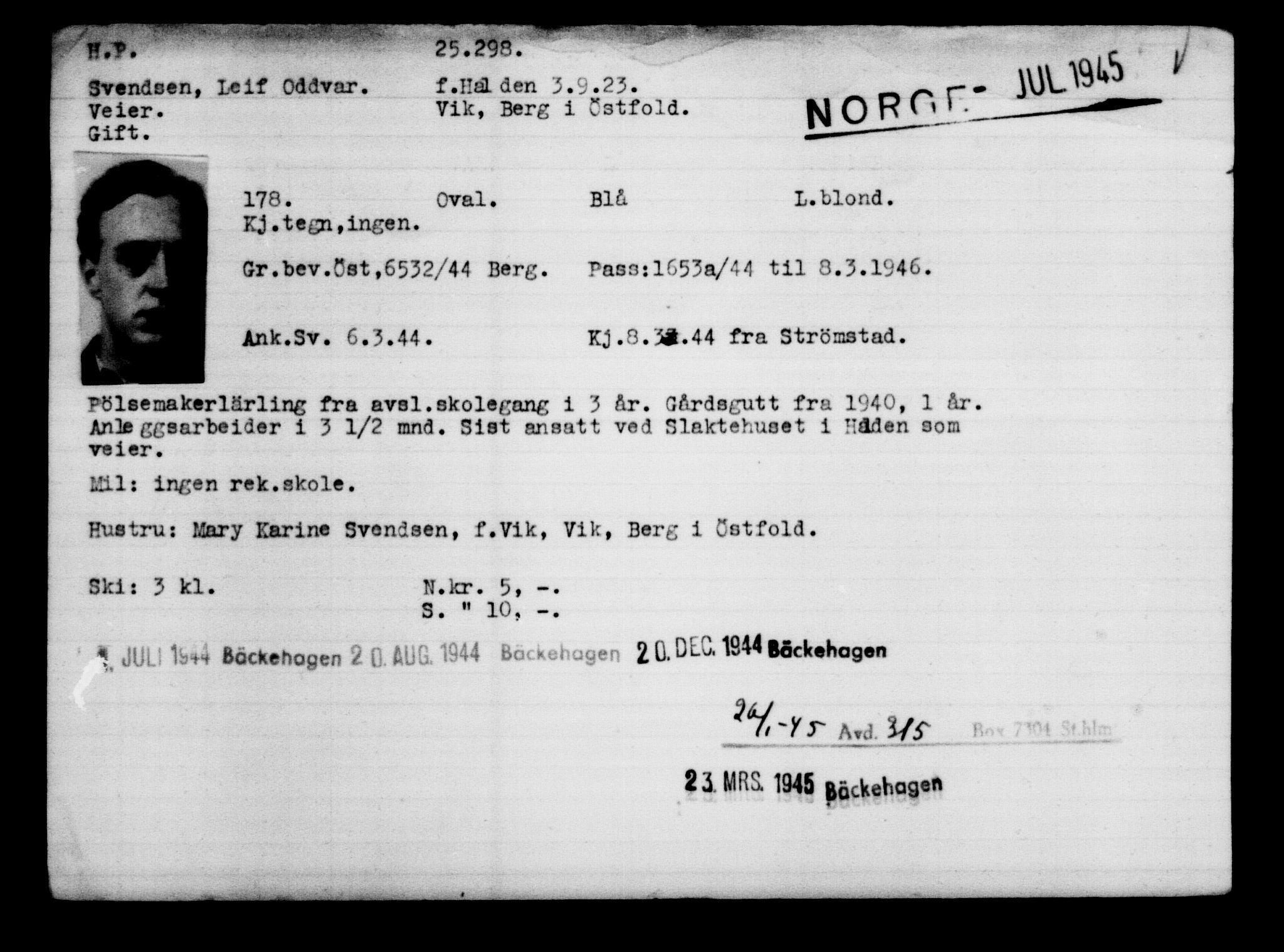 Den Kgl. Norske Legasjons Flyktningskontor, RA/S-6753/V/Va/L0010: Kjesäterkartoteket.  Flyktningenr. 22000-25314, 1940-1945, p. 3467